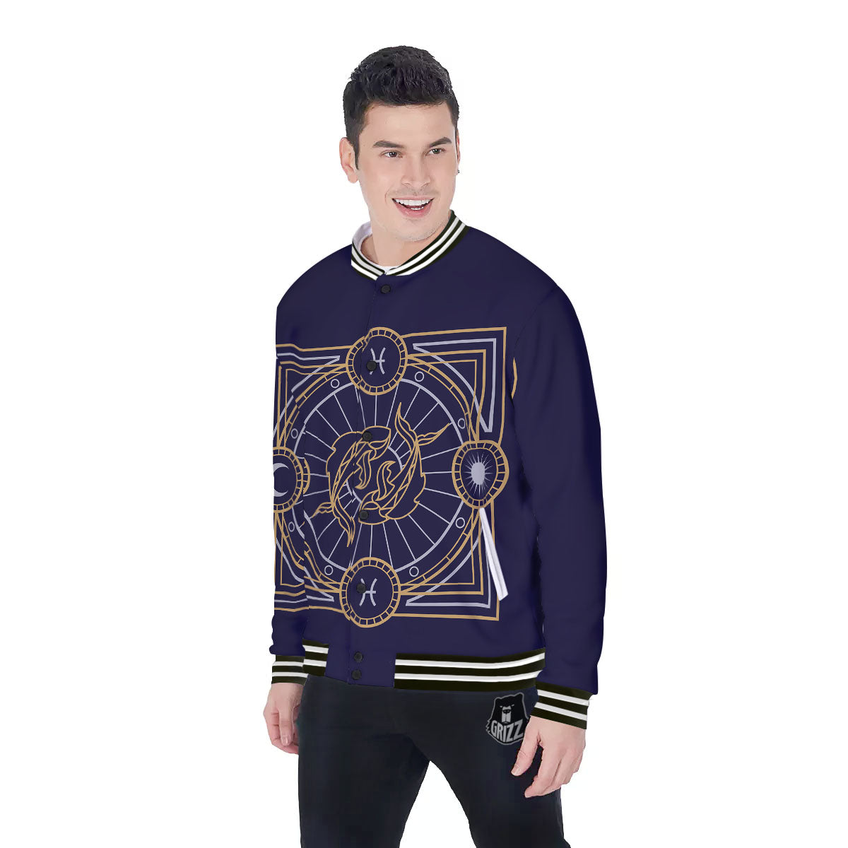 Signs Astrological And Pisces Print Baseball Jacket-grizzshop