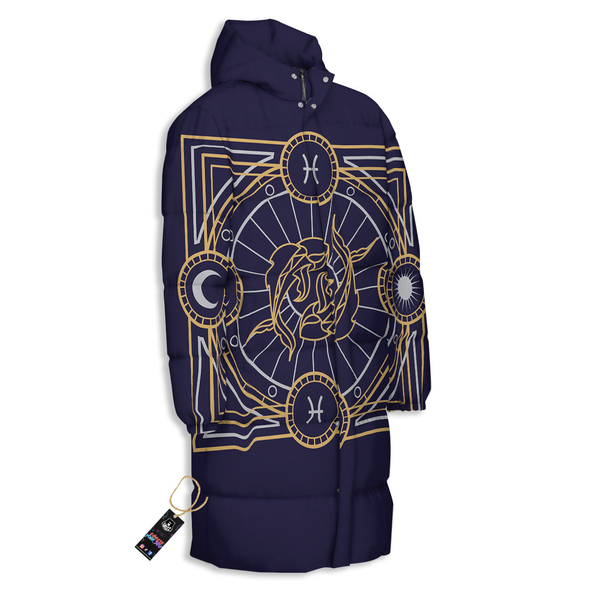 Signs Astrological And Pisces Print Long Down Jacket-grizzshop