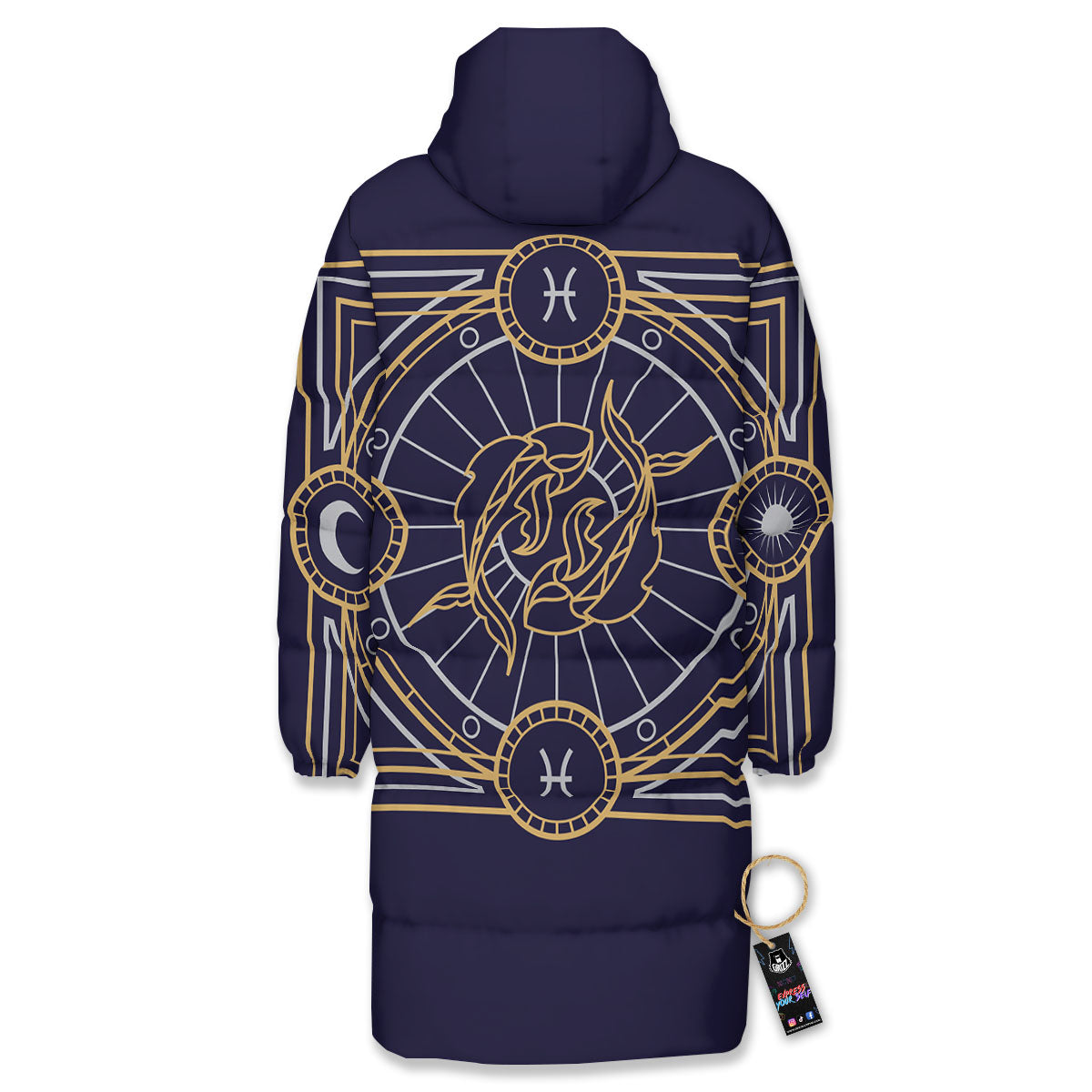 Signs Astrological And Pisces Print Long Down Jacket-grizzshop