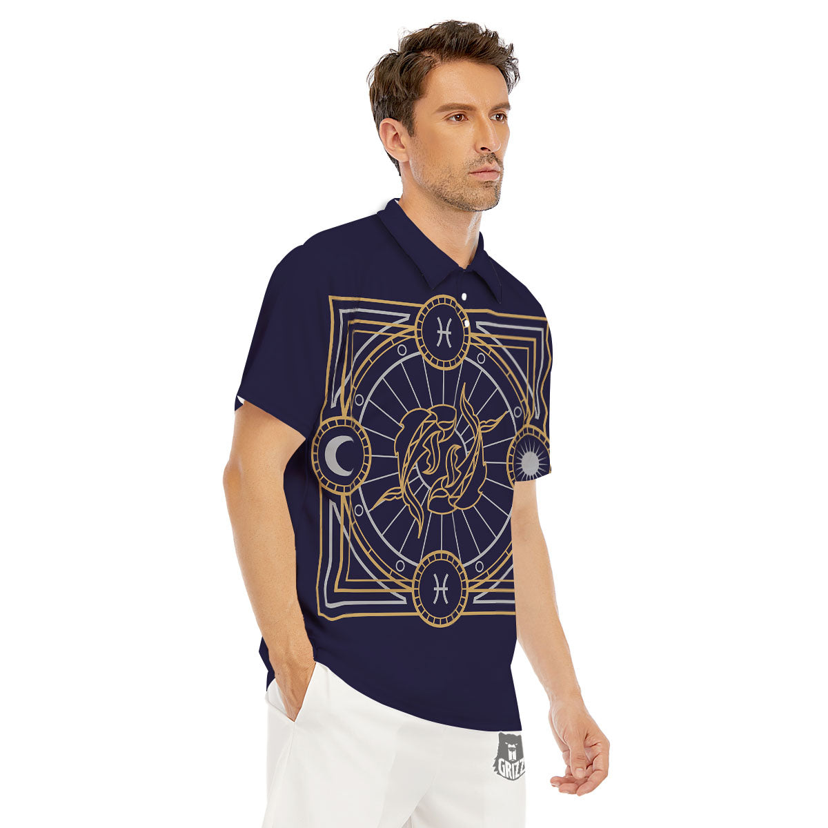 Signs Astrological And Pisces Print Men's Golf Shirts-grizzshop