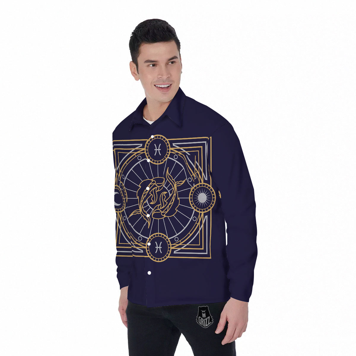 Signs Astrological And Pisces Print Men's Long Sleeve Shirts-grizzshop