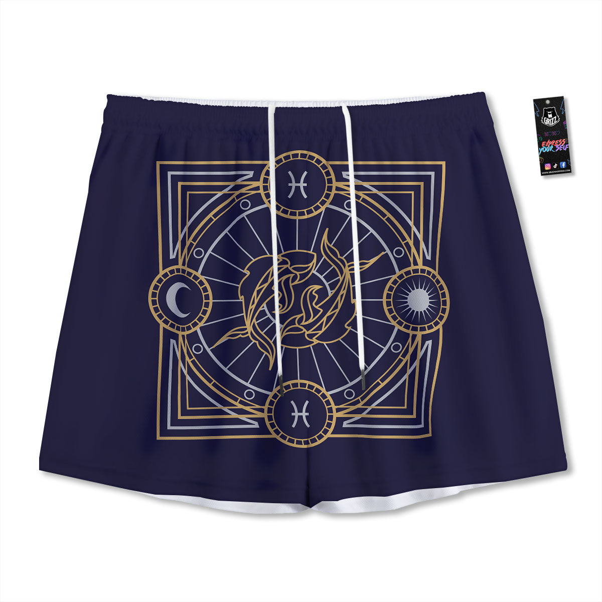 Signs Astrological And Pisces Print Mesh Shorts