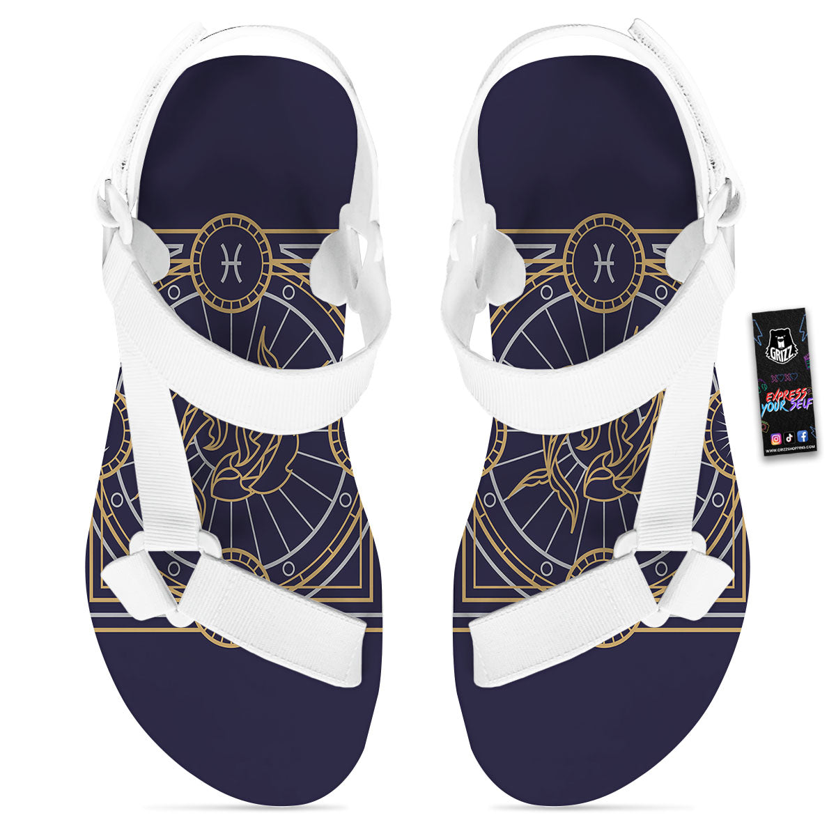 Signs Astrological And Pisces Print White Open Toe Sandals-grizzshop