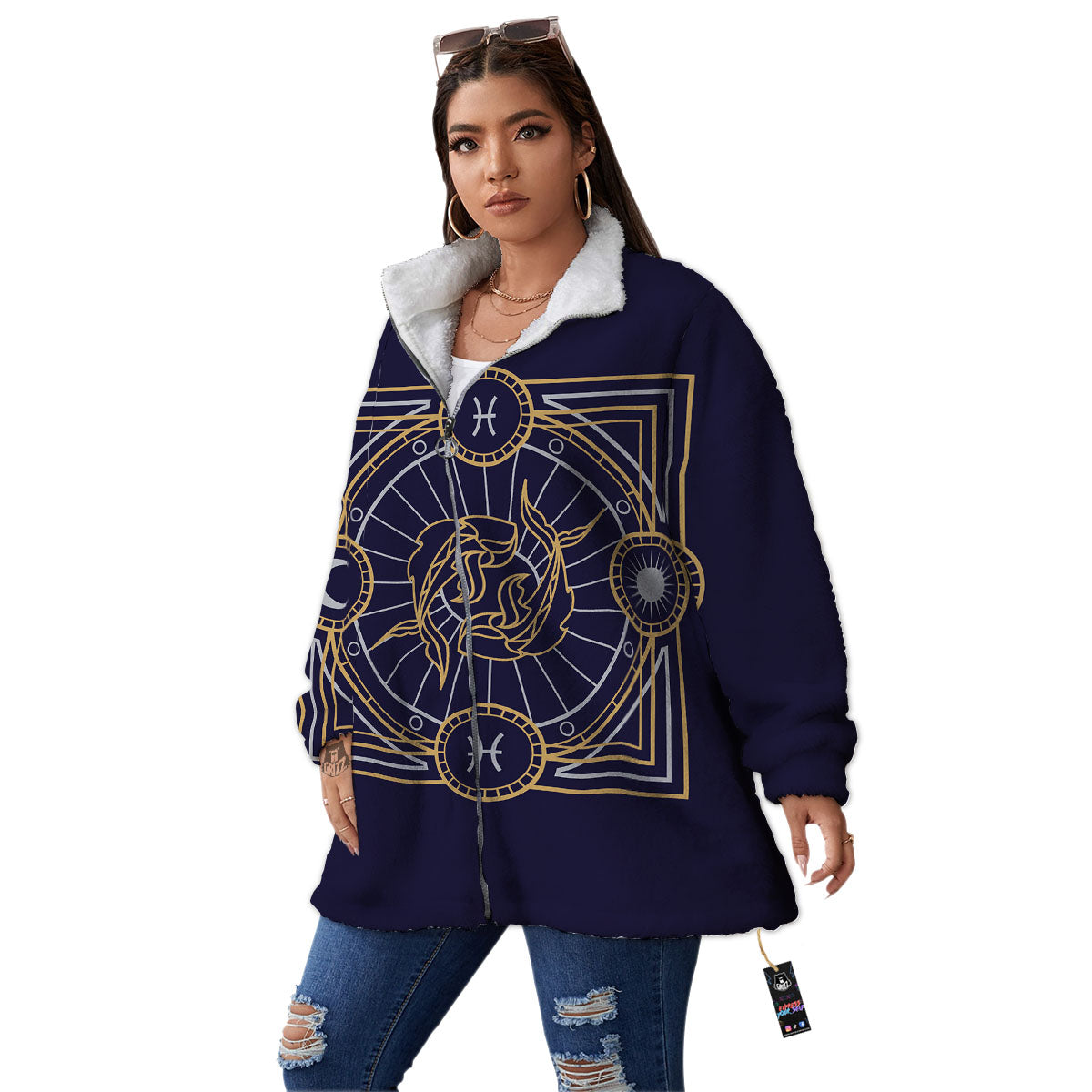 Signs Astrological And Pisces Print Women's Sherpa Jacket-grizzshop