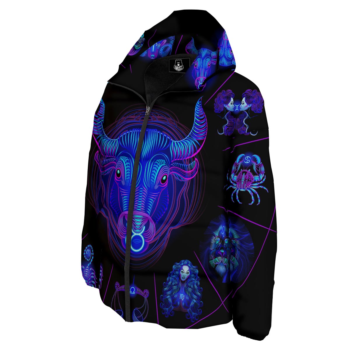 Signs Astrological And Taurus Print Down Jacket-grizzshop