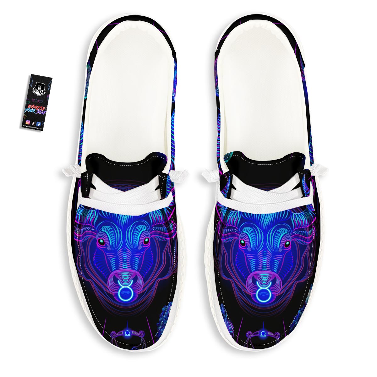 Signs Astrological And Taurus Print White Loafers-grizzshop