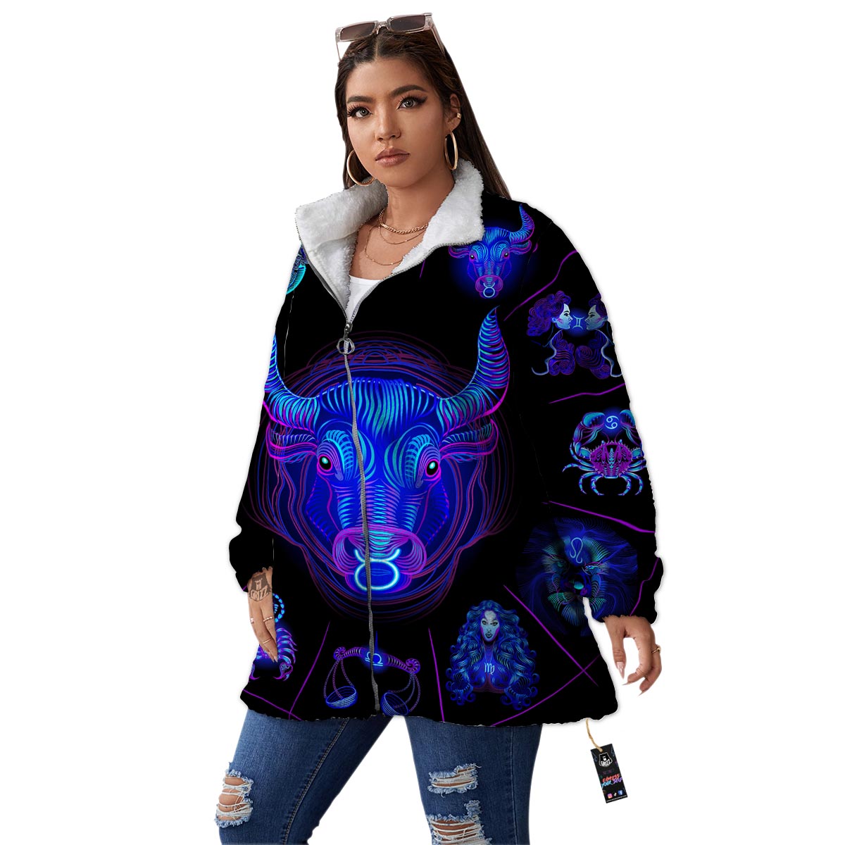 Signs Astrological And Taurus Print Women's Sherpa Jacket-grizzshop