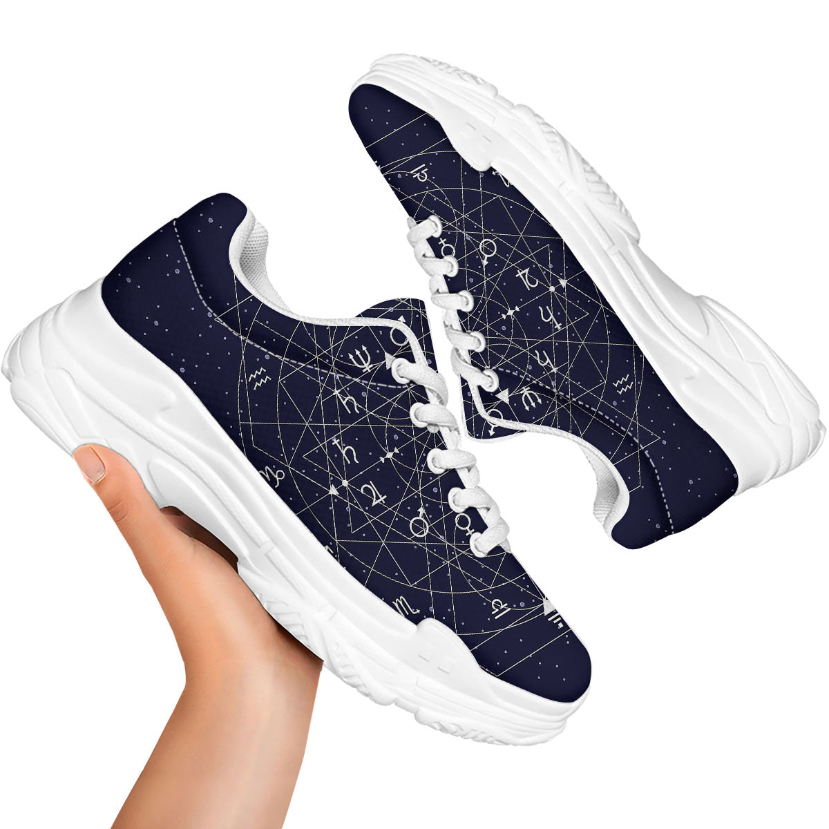 Signs Geometric Zodiac Print White Chunky Shoes-grizzshop