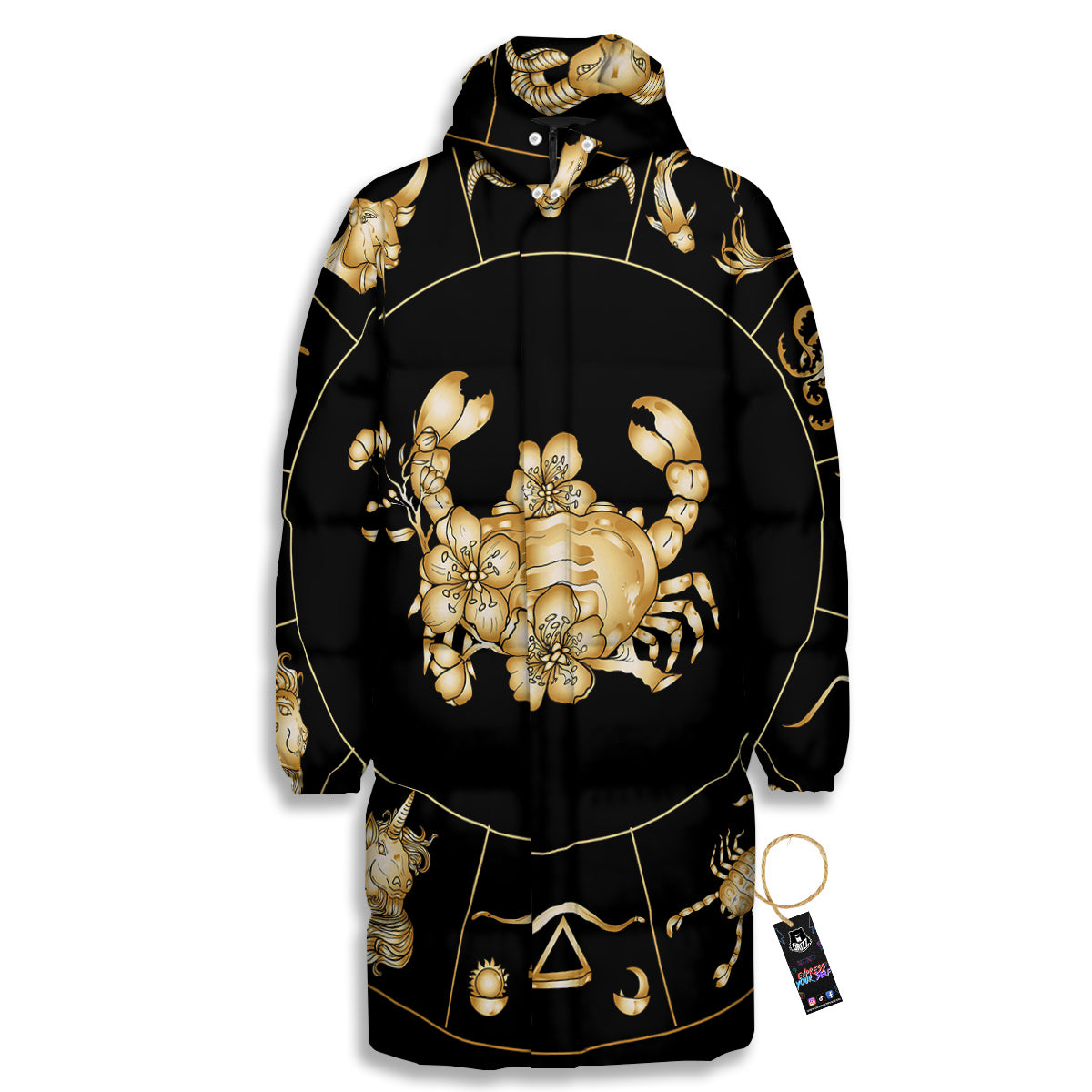 Signs Astrological And Cancer Print Long Down Jacket