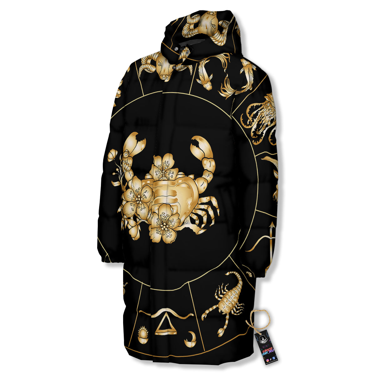 Signs Astrological And Cancer Print Long Down Jacket
