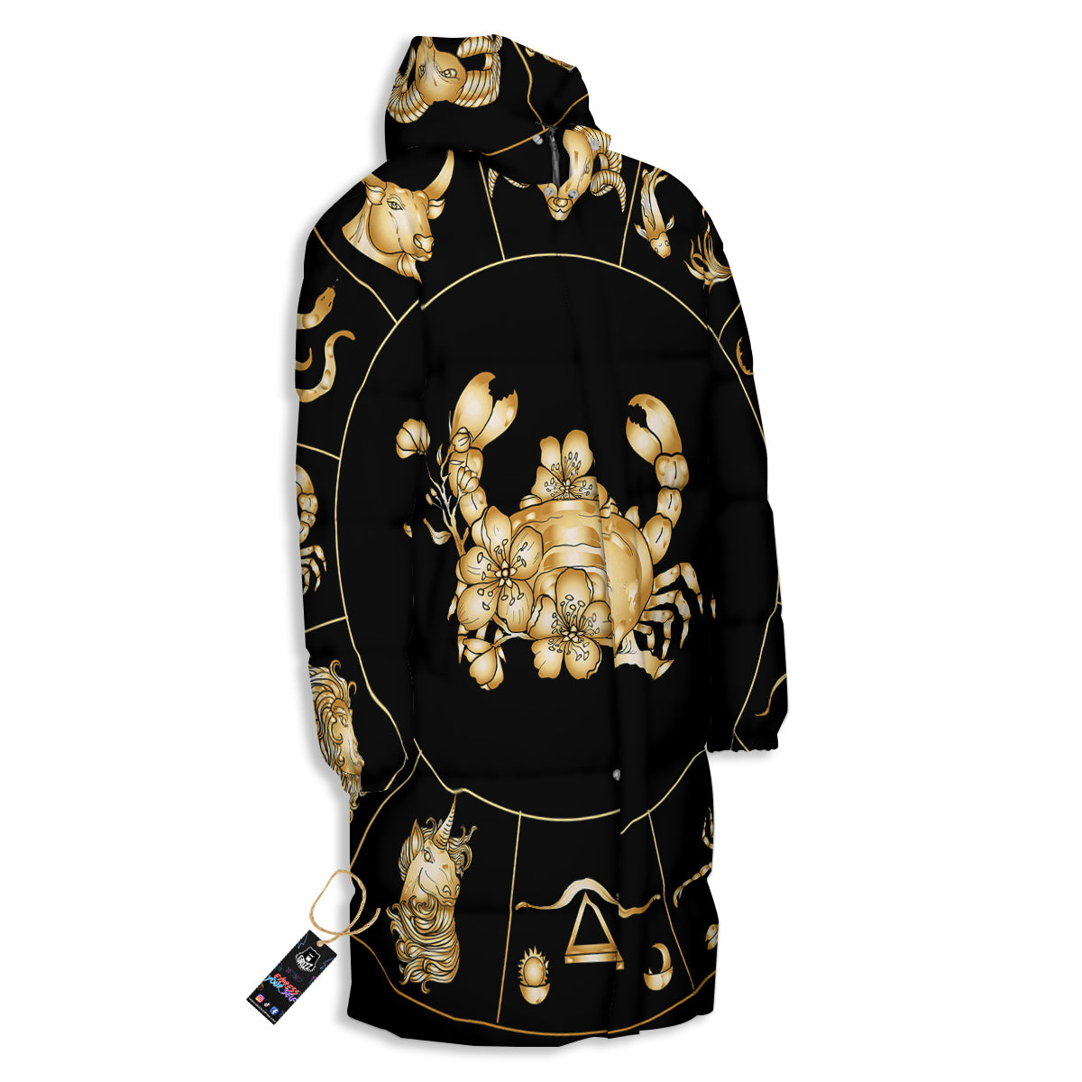 Signs Astrological And Cancer Print Long Down Jacket
