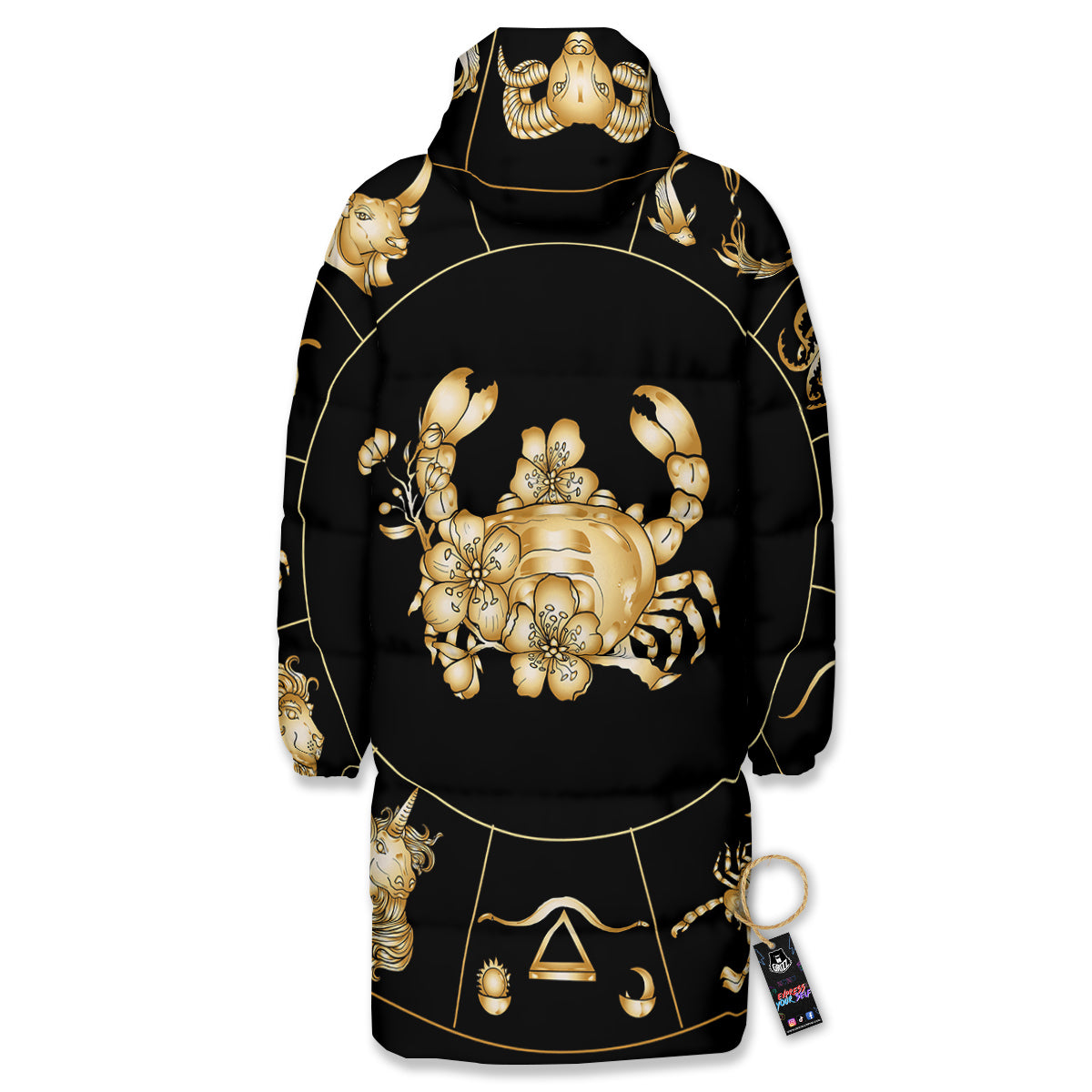Signs Astrological And Cancer Print Long Down Jacket