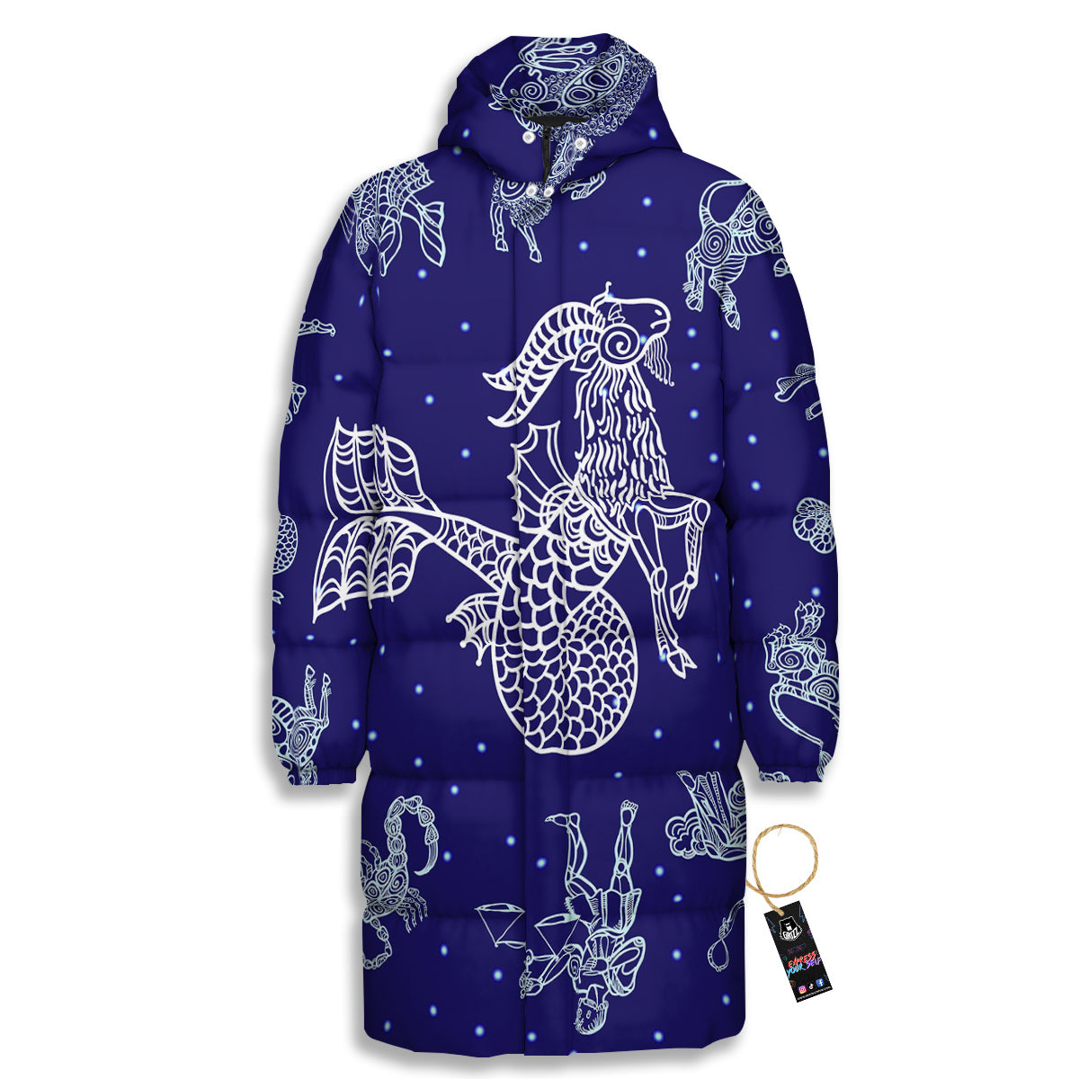 Signs Astrological And Capricorn Print Long Down Jacket