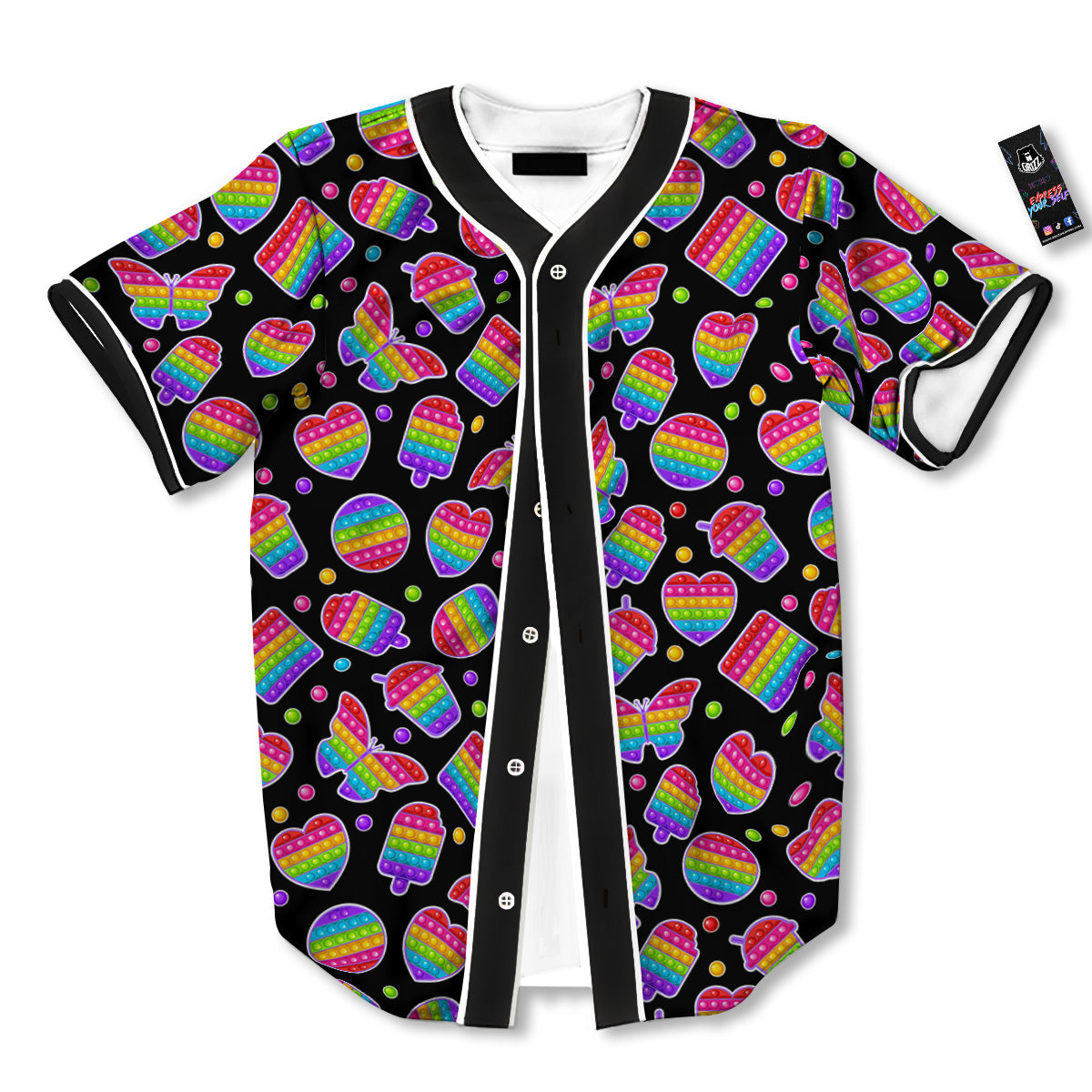 Silicone Bubbles Pop it Colorful Print Pattern Baseball Jersey-grizzshop