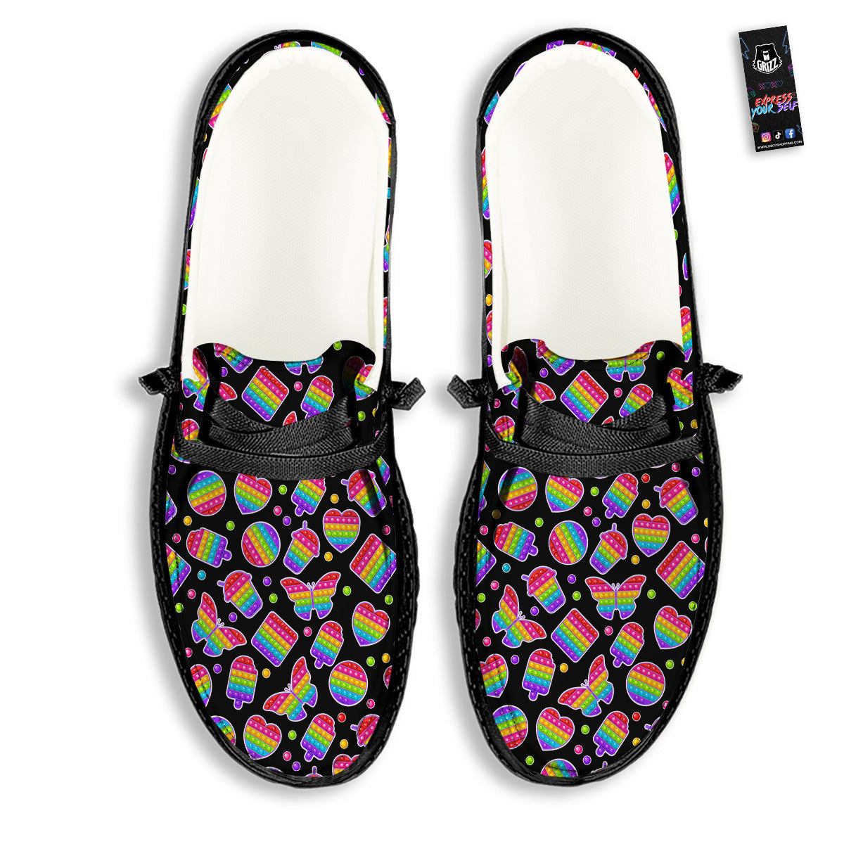 Silicone Bubbles Pop it Colorful Print Pattern Black Loafers-grizzshop