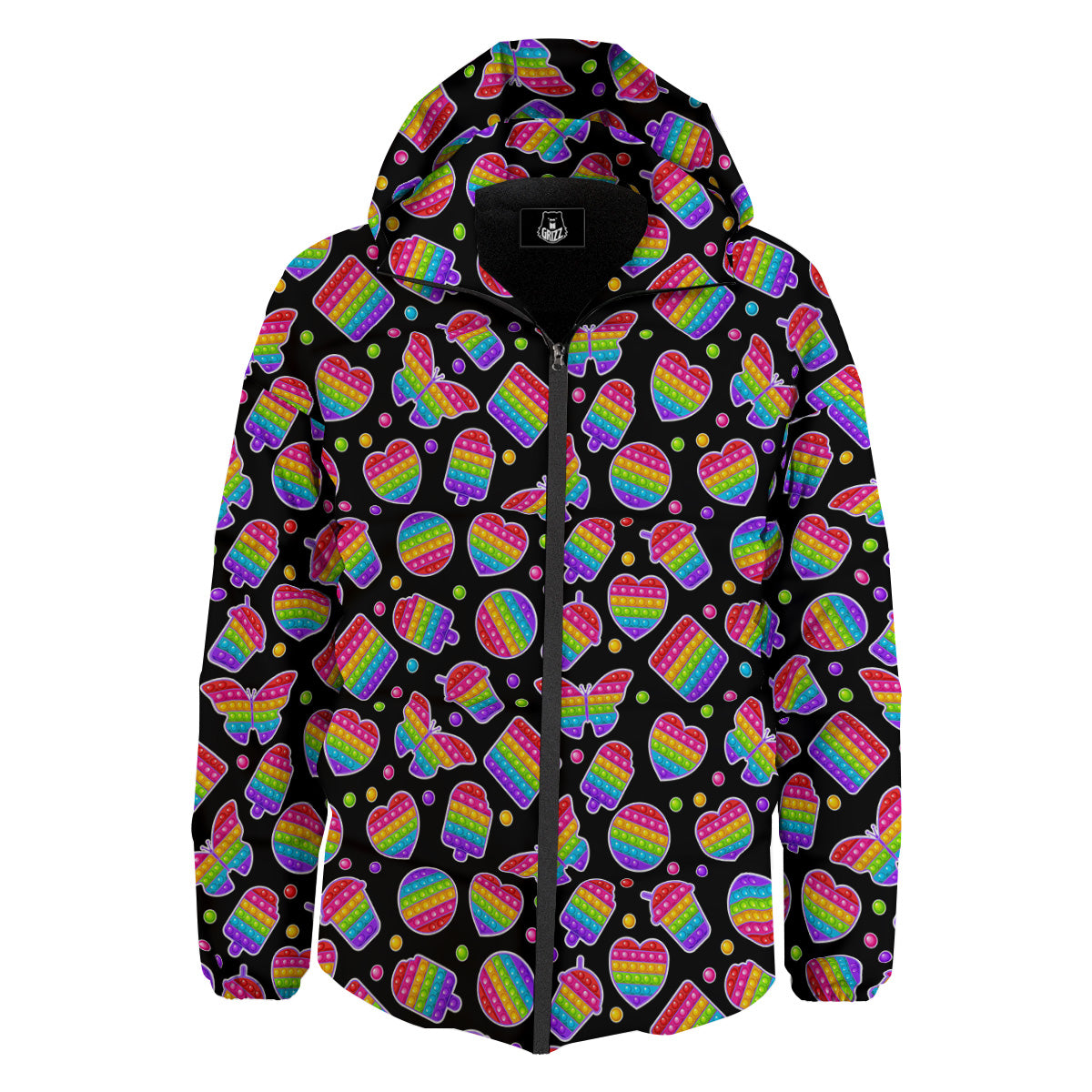 Silicone Bubbles Pop it Colorful Print Pattern Down Jacket-grizzshop