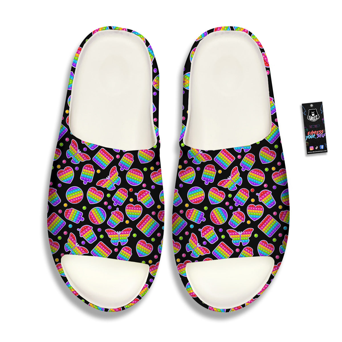 Silicone Bubbles Pop it Colorful Print Pattern Sandals-grizzshop