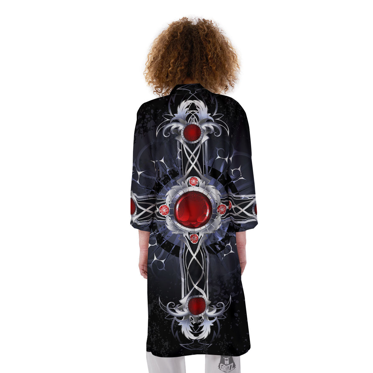 Silver Cross Ornamental Print Kimono-grizzshop