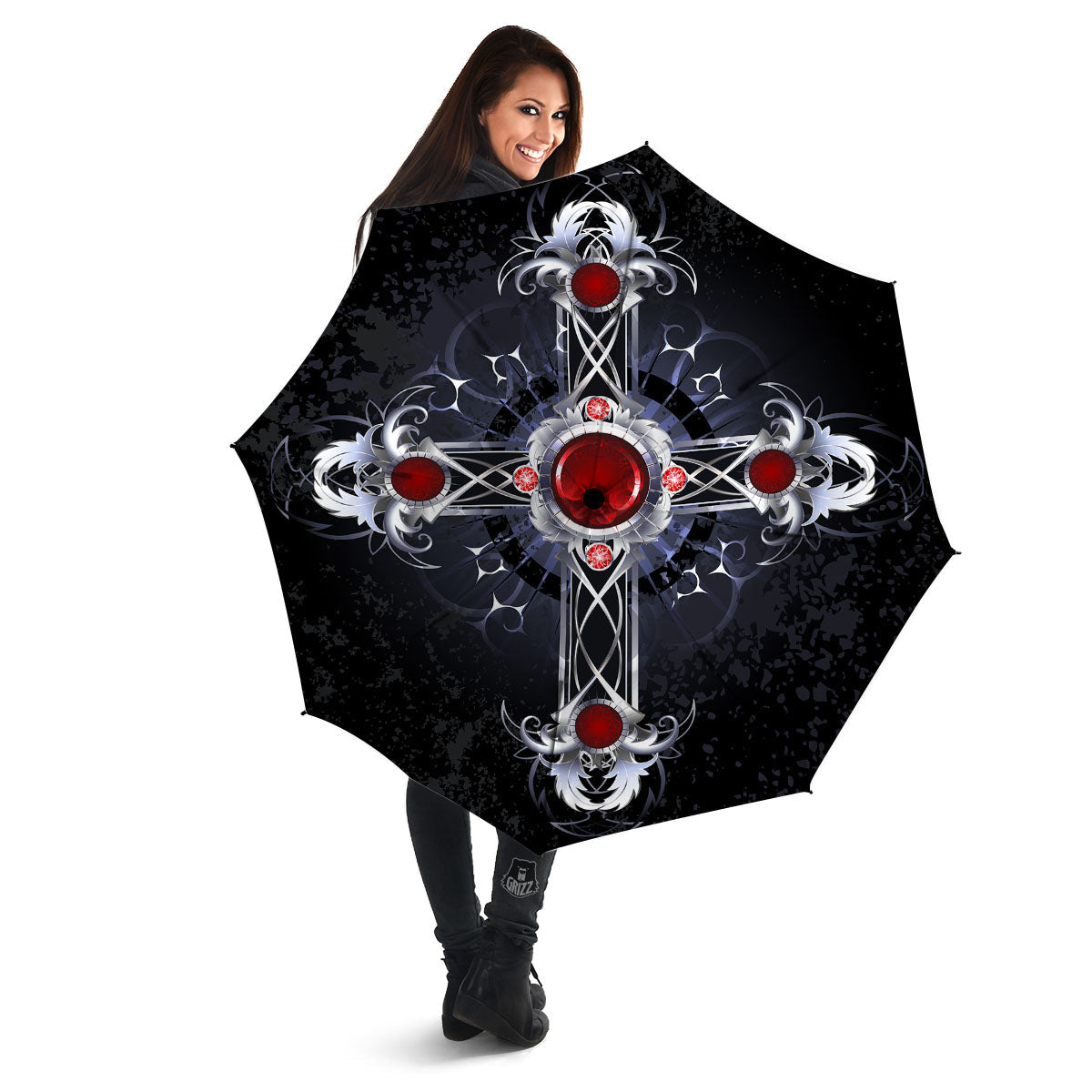 Silver Cross Ornamental Print Umbrella-grizzshop