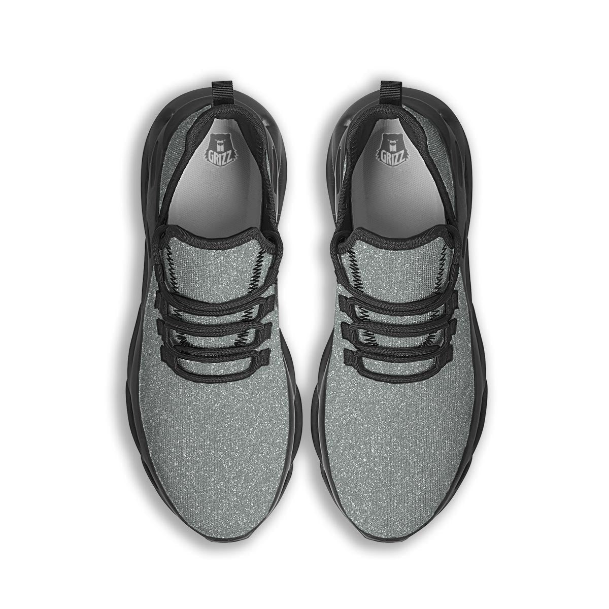 Silver Glitter Artwork Print Black Running Shoes-grizzshop