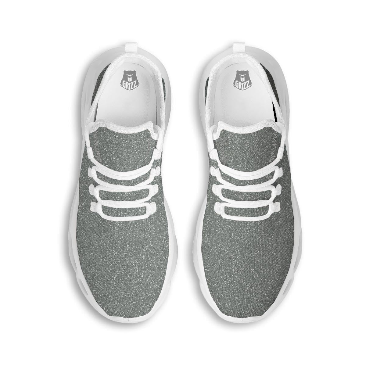 Silver Glitter Artwork Print White Running Shoes-grizzshop