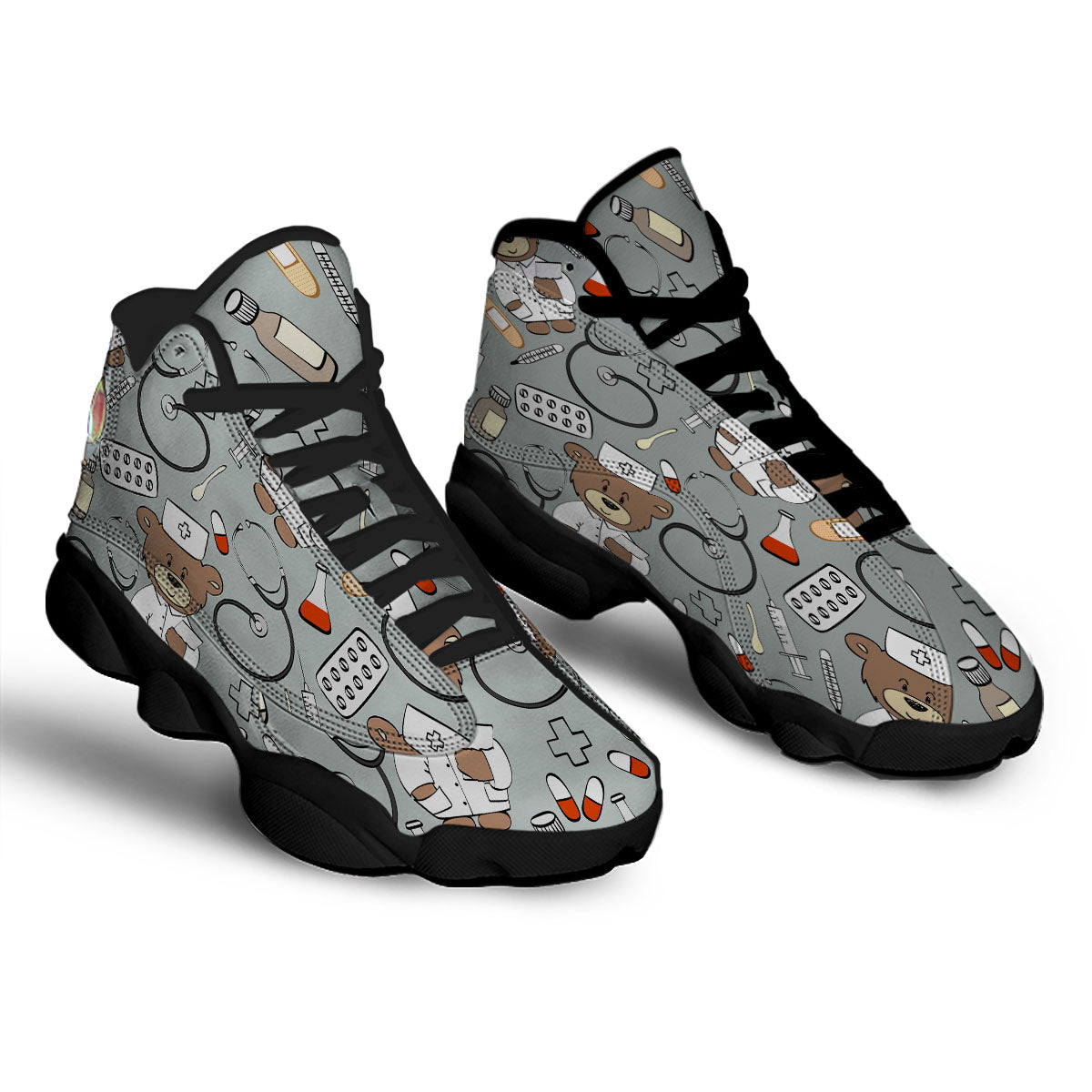 Silver Teddy Bear Nurse Black Basketball Shoes-grizzshop