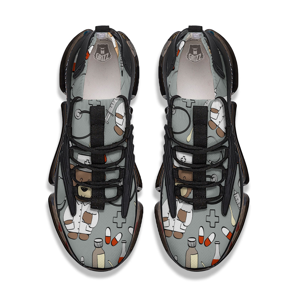 Silver Teddy Bear Nurse Black Gym Shoes-grizzshop