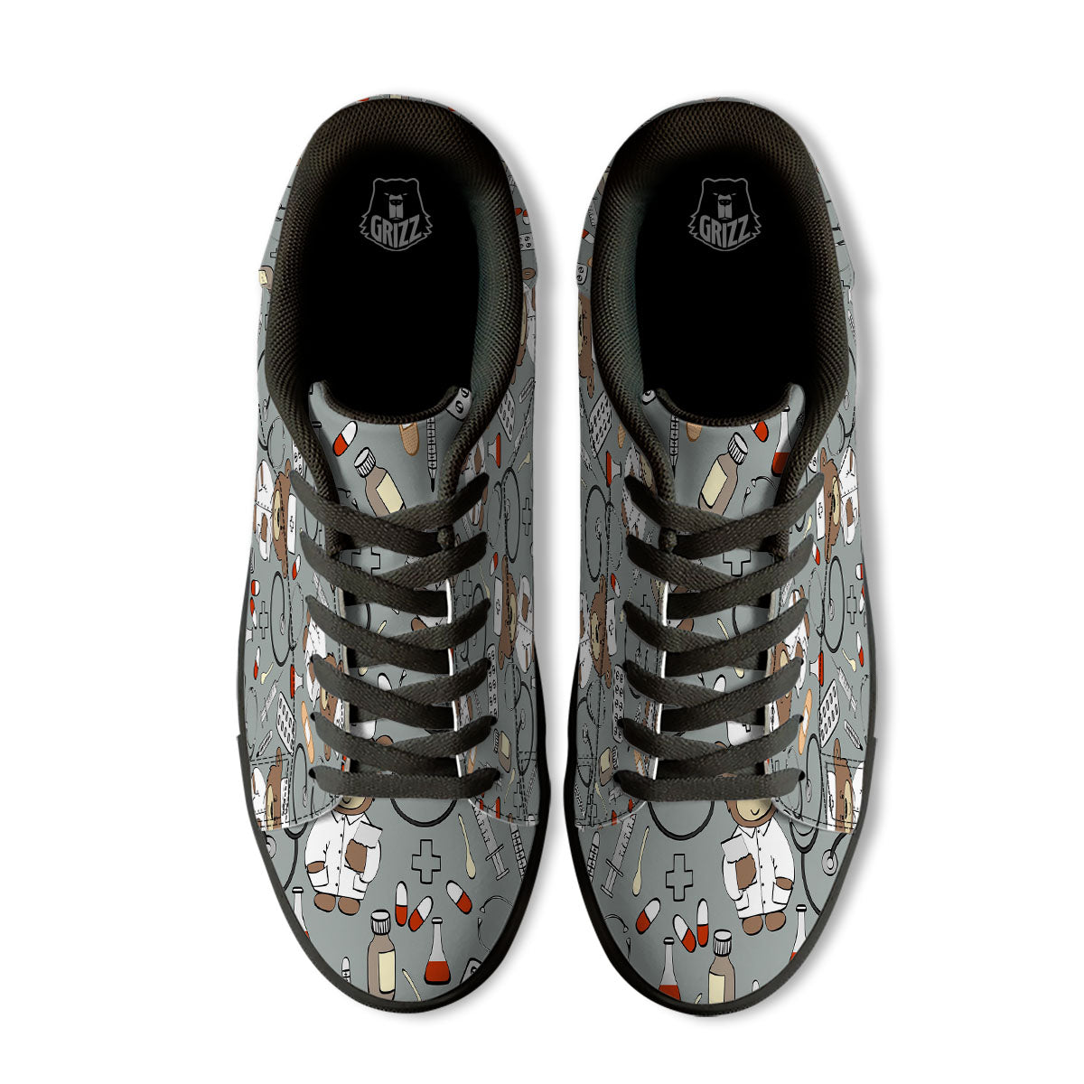 Silver Teddy Bear Nurse Black Low Top Sneakers-grizzshop