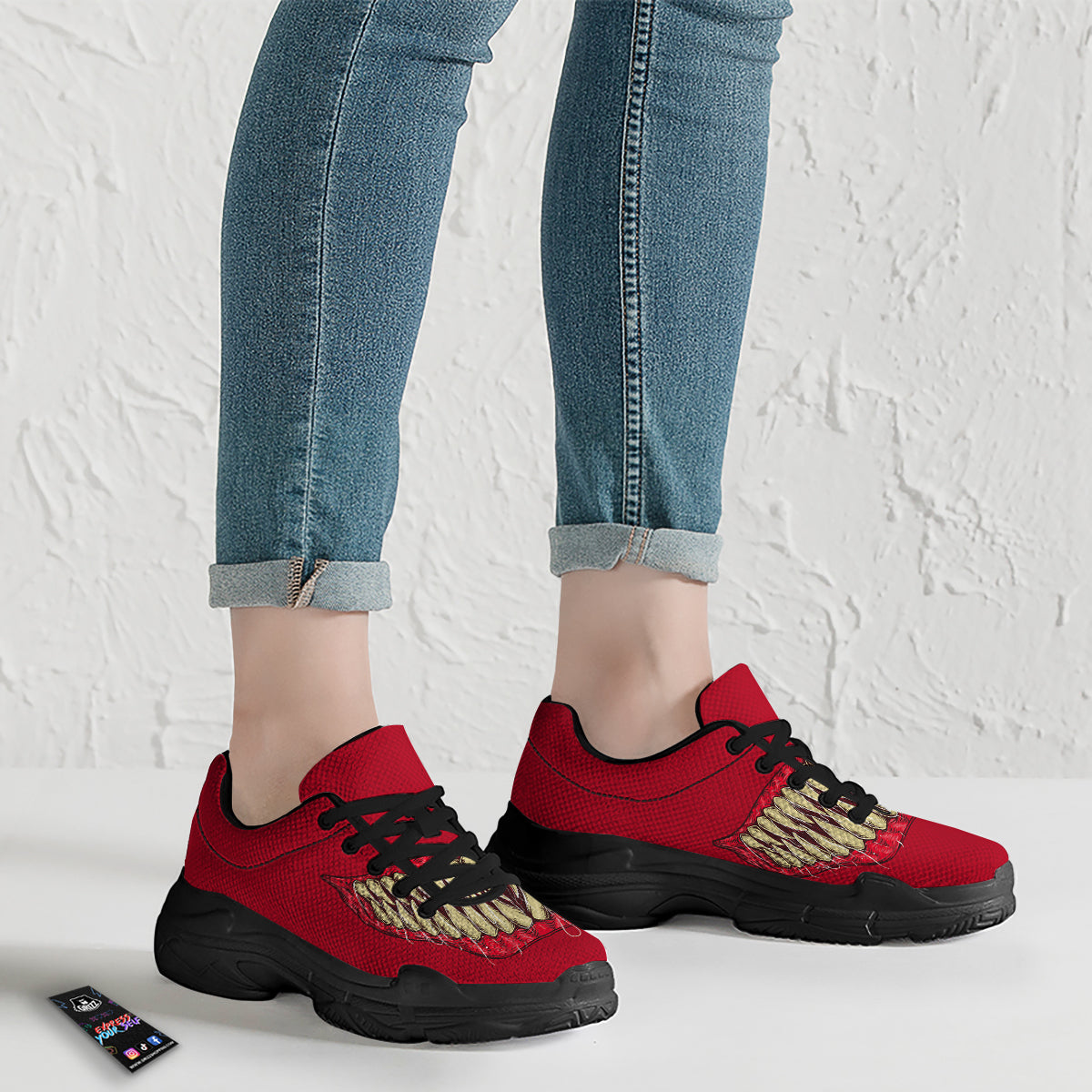 Sinister Smile Print Black Chunky Shoes-grizzshop