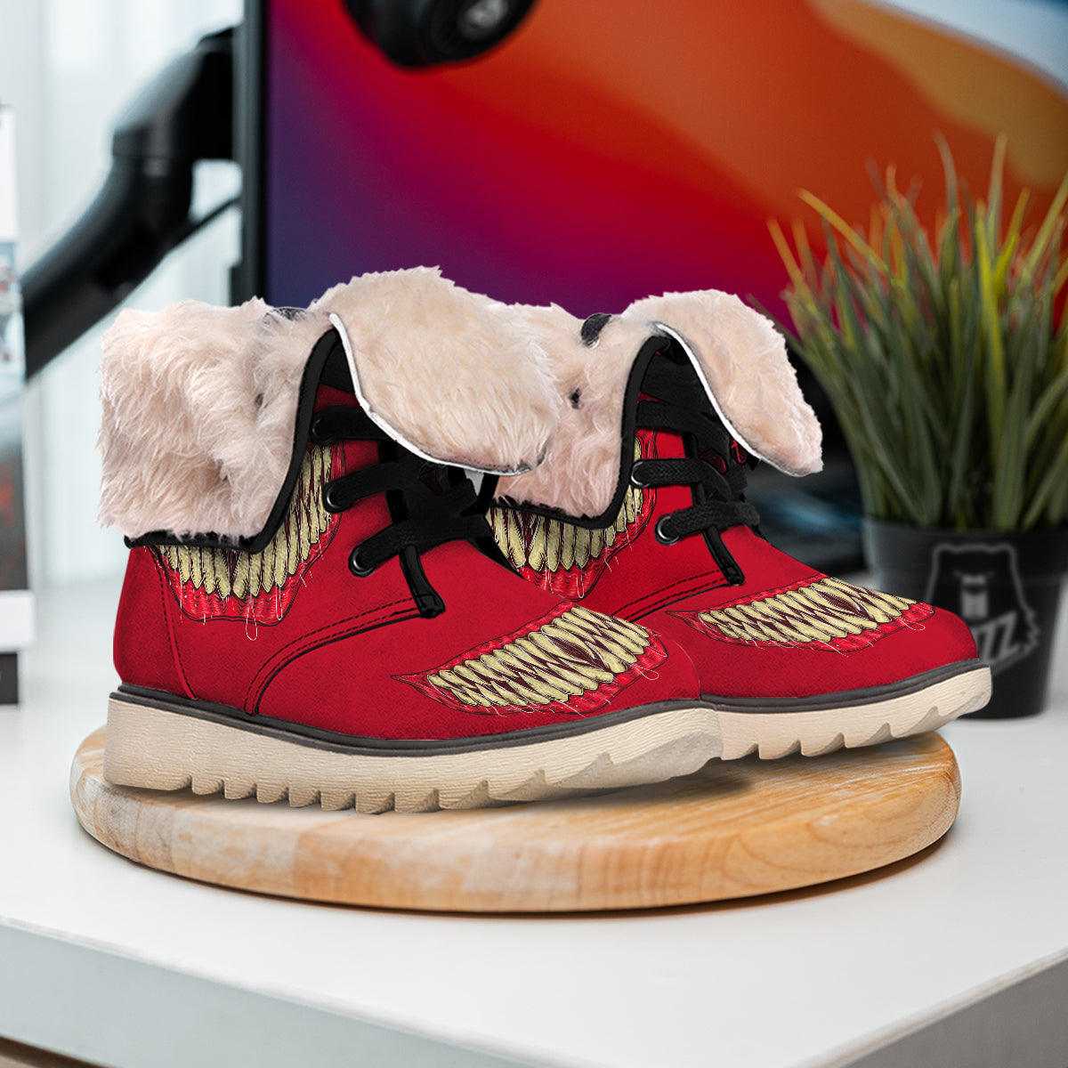Sinister Smile Print Snow Boots-grizzshop