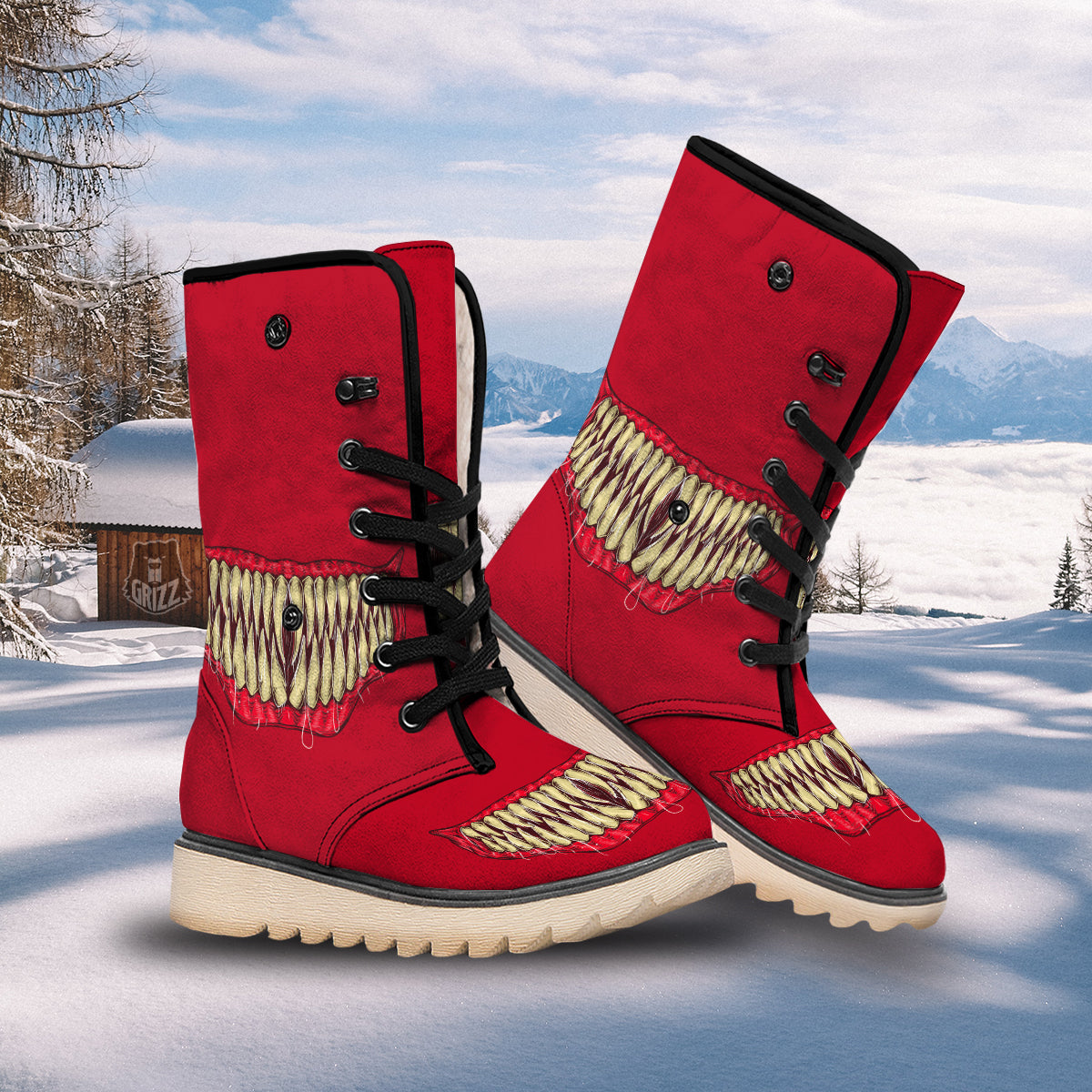 Sinister Smile Print Snow Boots-grizzshop