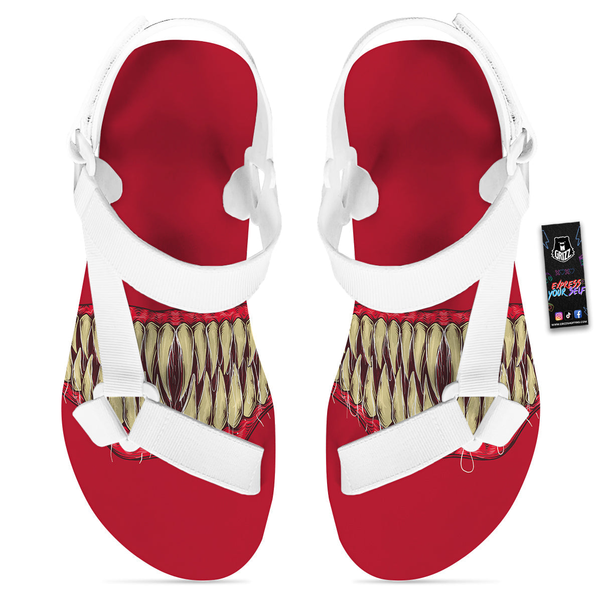 Sinister Smile Print White Open Toe Sandals-grizzshop