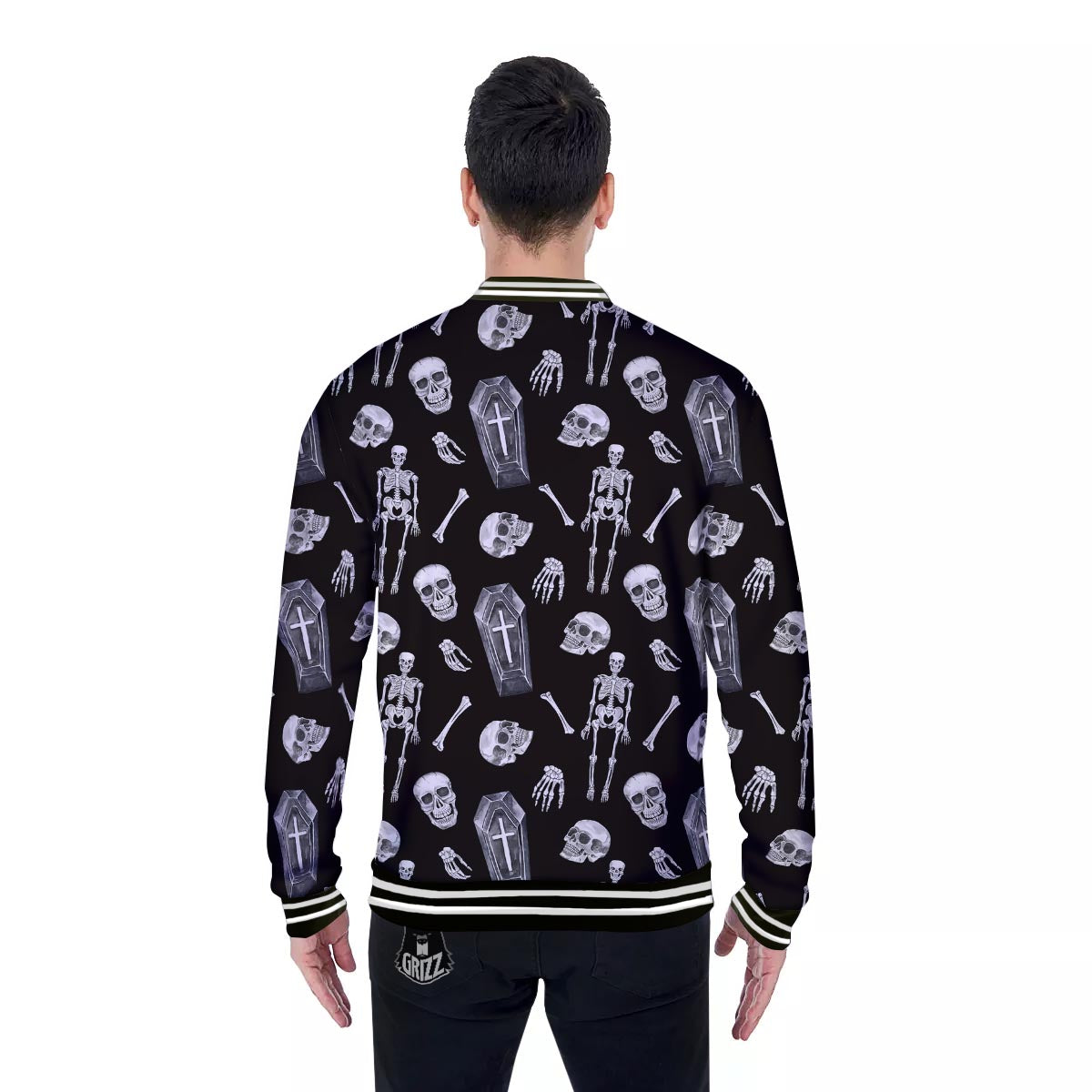 Skeleton And Tomb Print Pattern Baseball Jacket-grizzshop