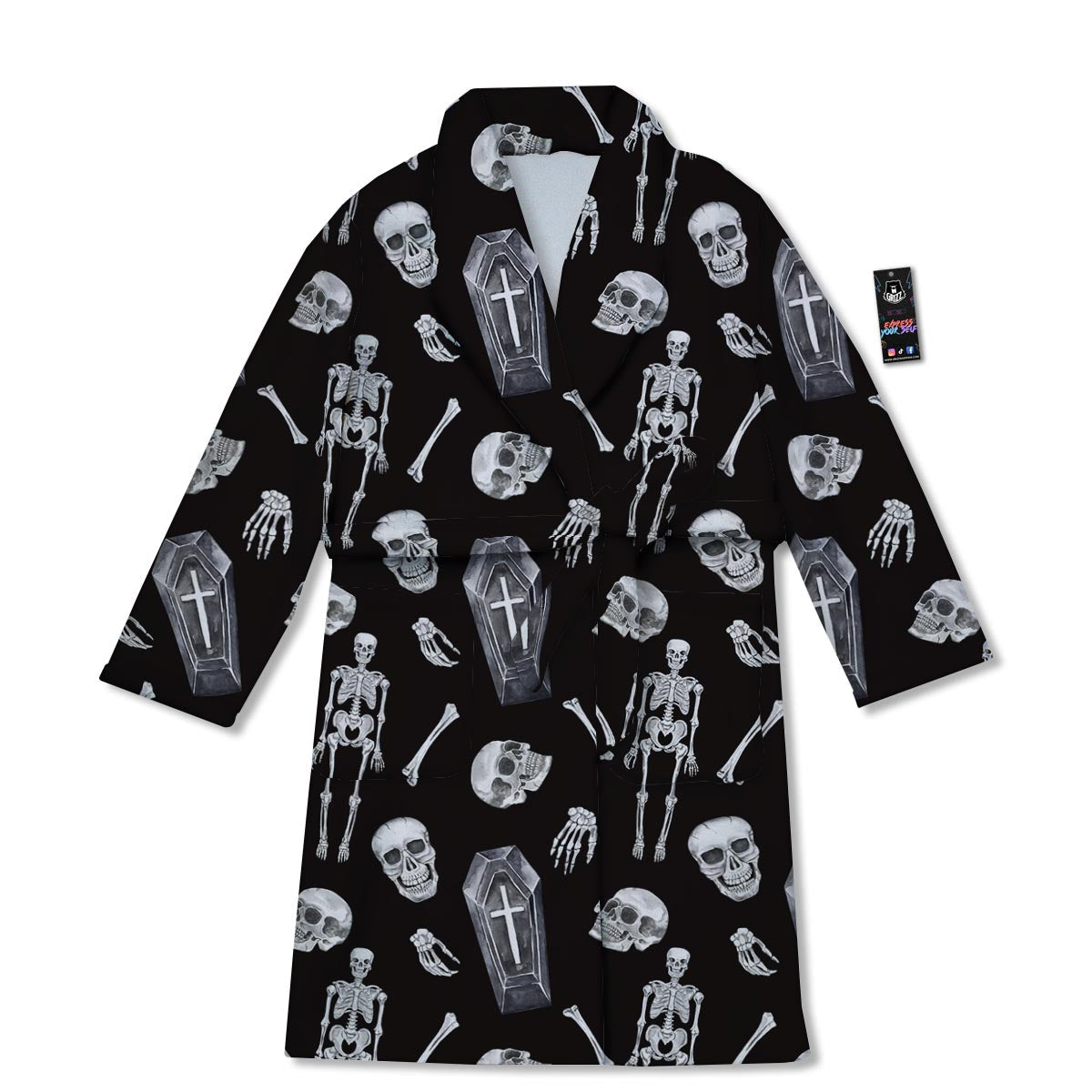 Skeleton And Tomb Print Pattern Bathrobe-grizzshop
