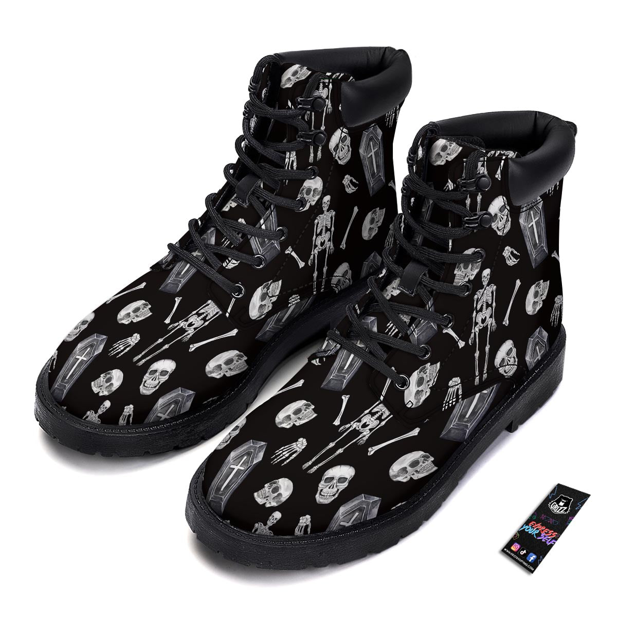 Skeleton And Tomb Print Pattern Boots-grizzshop