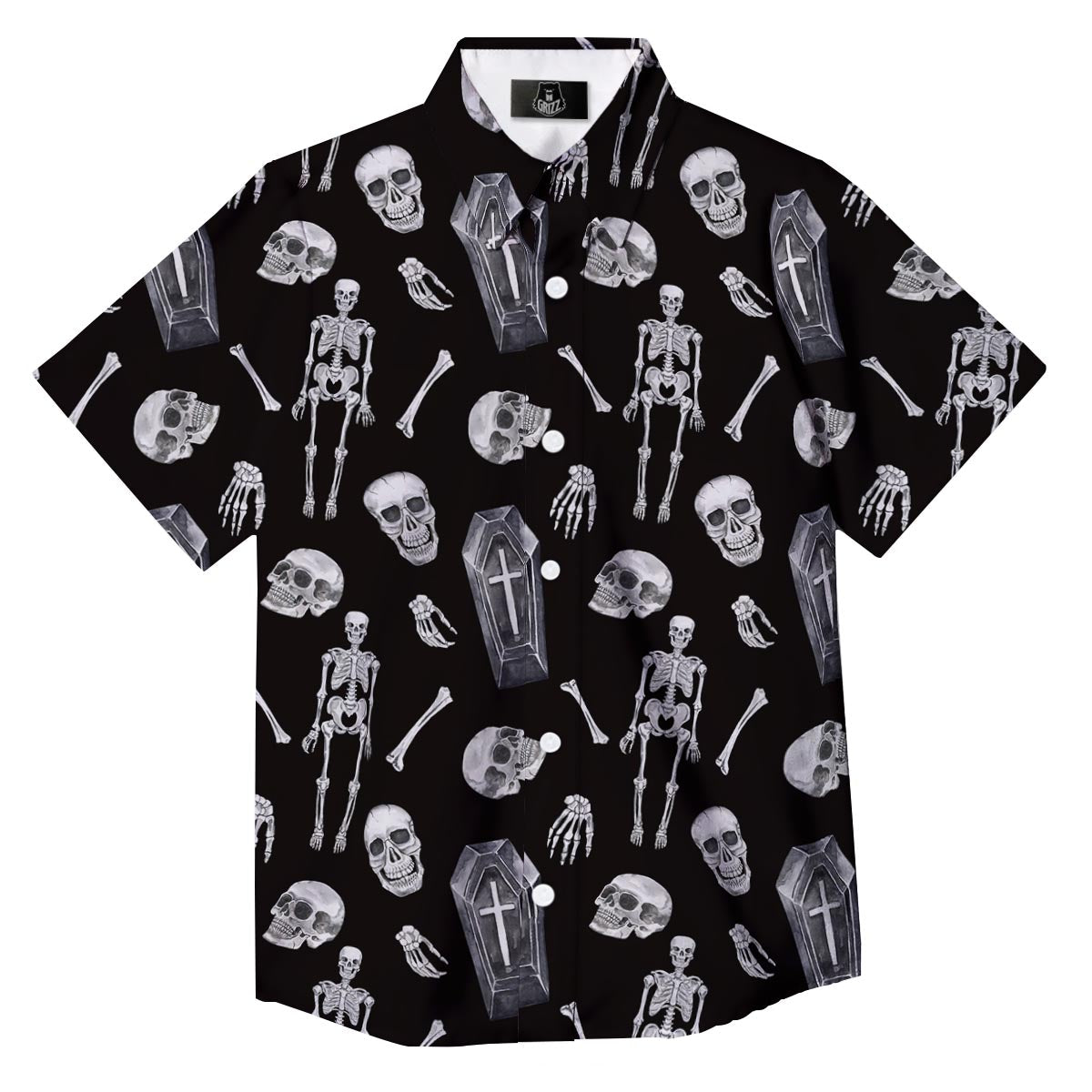 Skeleton And Tomb Print Pattern Button Up Shirt-grizzshop