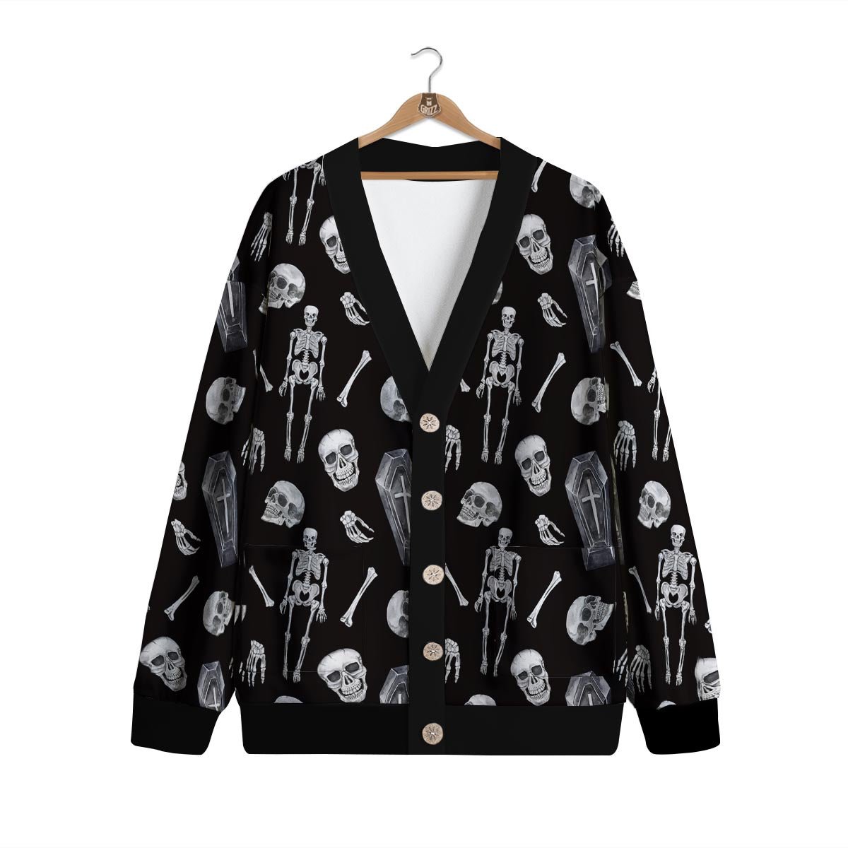 Skeleton And Tomb Print Pattern Cardigan-grizzshop