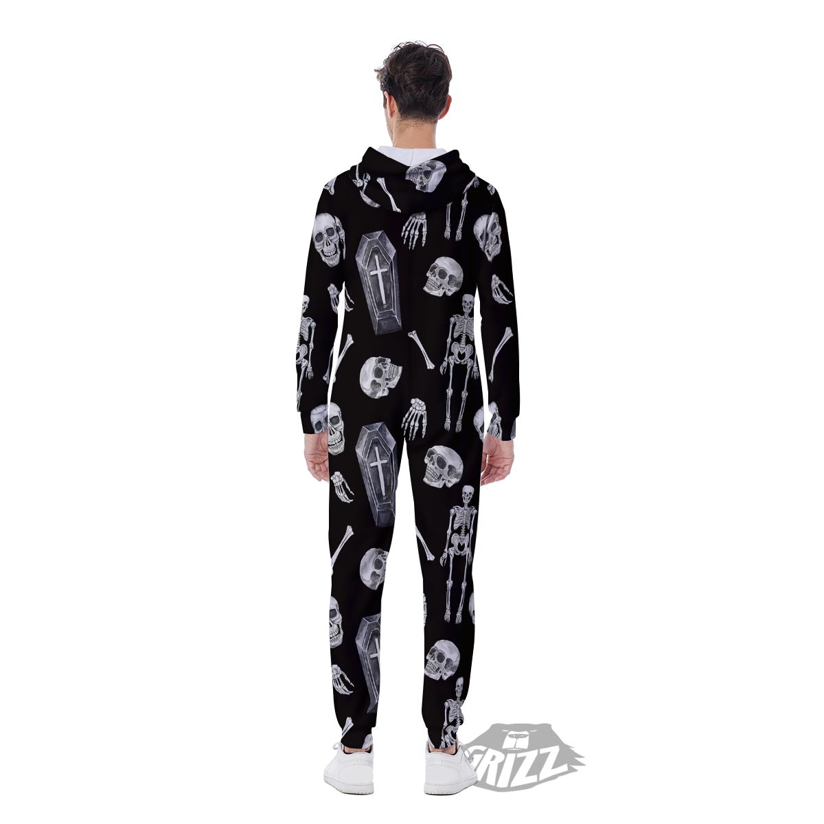 Skeleton And Tomb Print Pattern Men's Jumpsuit-grizzshop