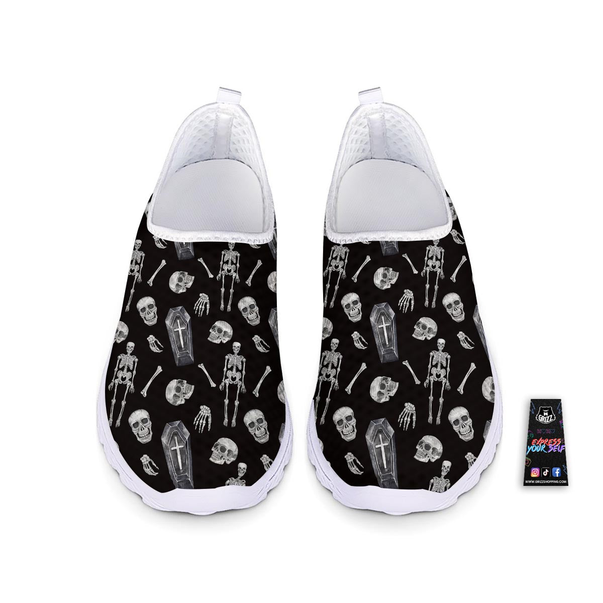 Skeleton And Tomb Print Pattern Nurse Shoes-grizzshop