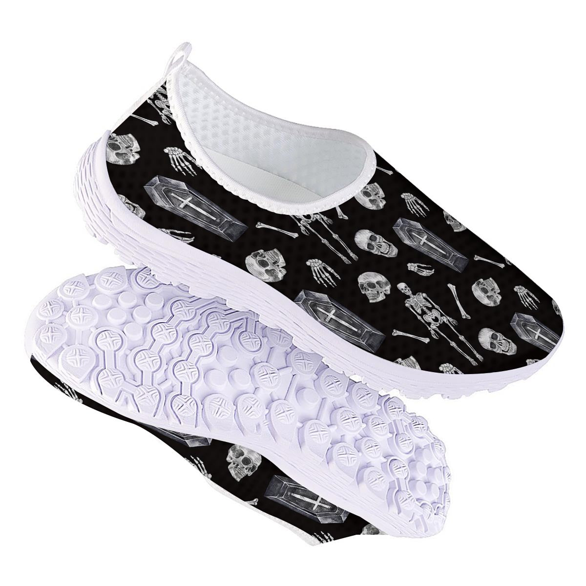 Skeleton And Tomb Print Pattern Nurse Shoes-grizzshop