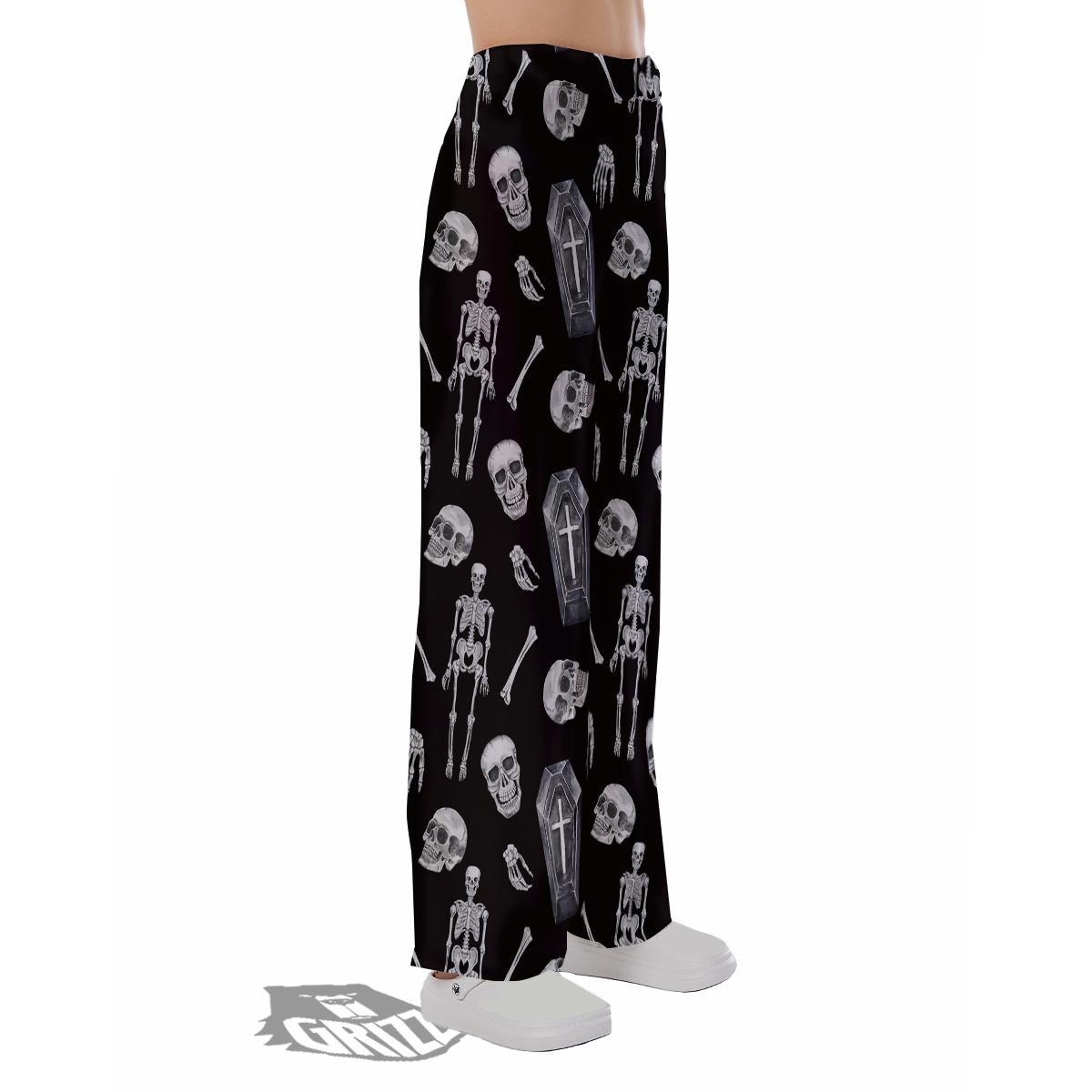 Skeleton And Tomb Print Pattern Pajama Pants-grizzshop