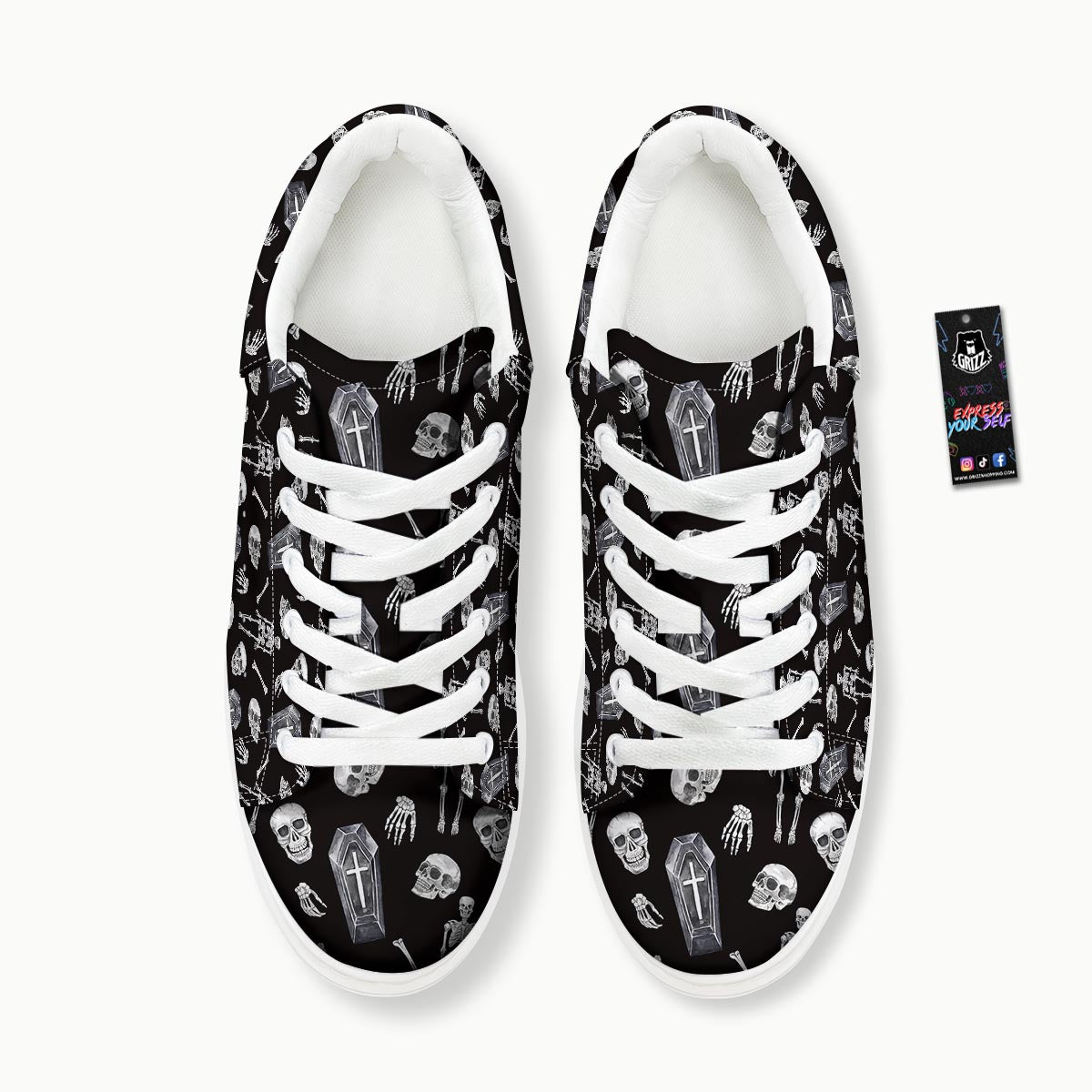 Skeleton And Tomb Print Pattern Platform Shoes-grizzshop