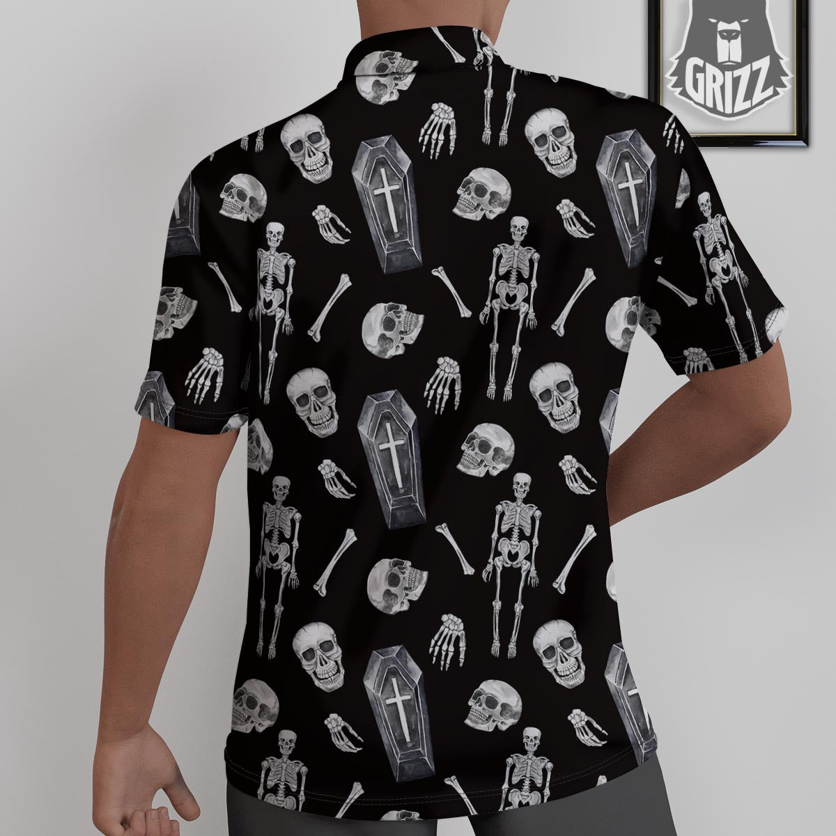 Skeleton And Tomb Print Pattern Untucked Shirts-grizzshop