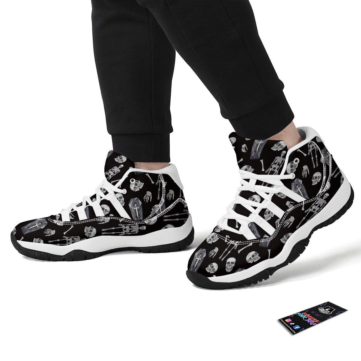 Skeleton And Tomb Print Pattern White Bball Shoes-grizzshop