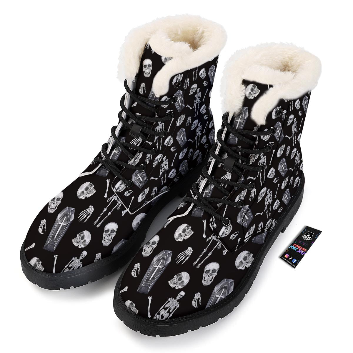 Skeleton And Tomb Print Pattern Winter Boots-grizzshop