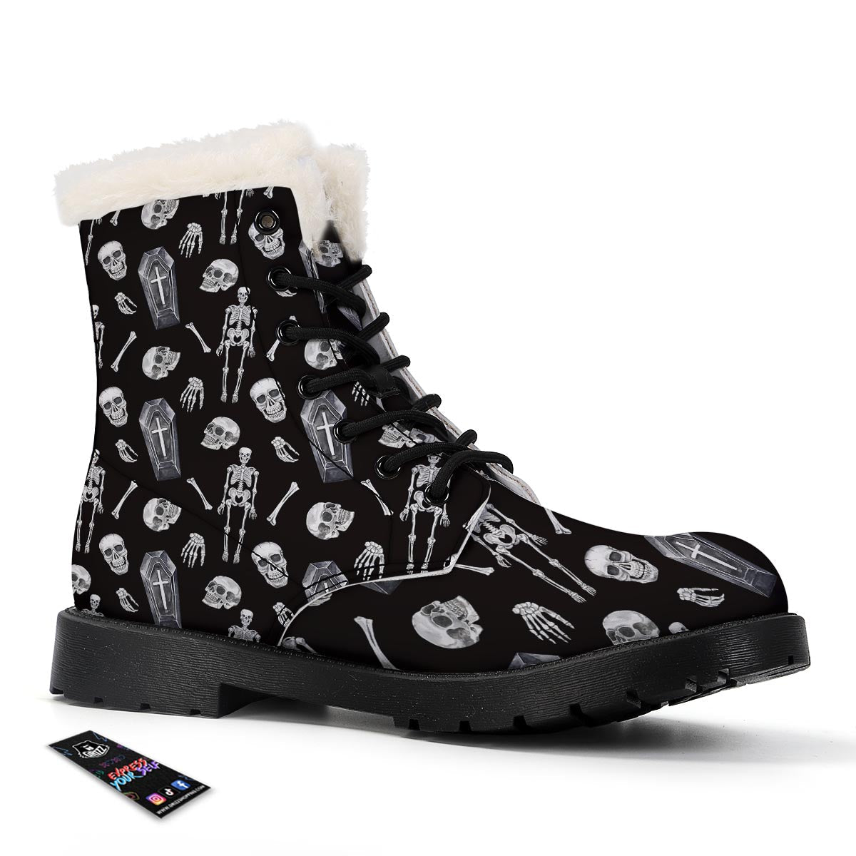 Skeleton And Tomb Print Pattern Winter Boots-grizzshop