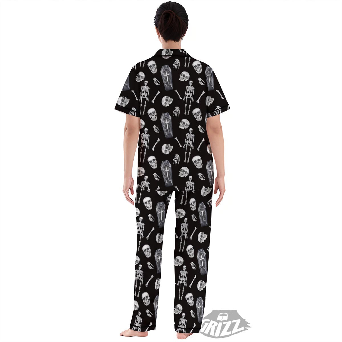 Skeleton And Tomb Print Pattern Women's Pajamas Set-grizzshop