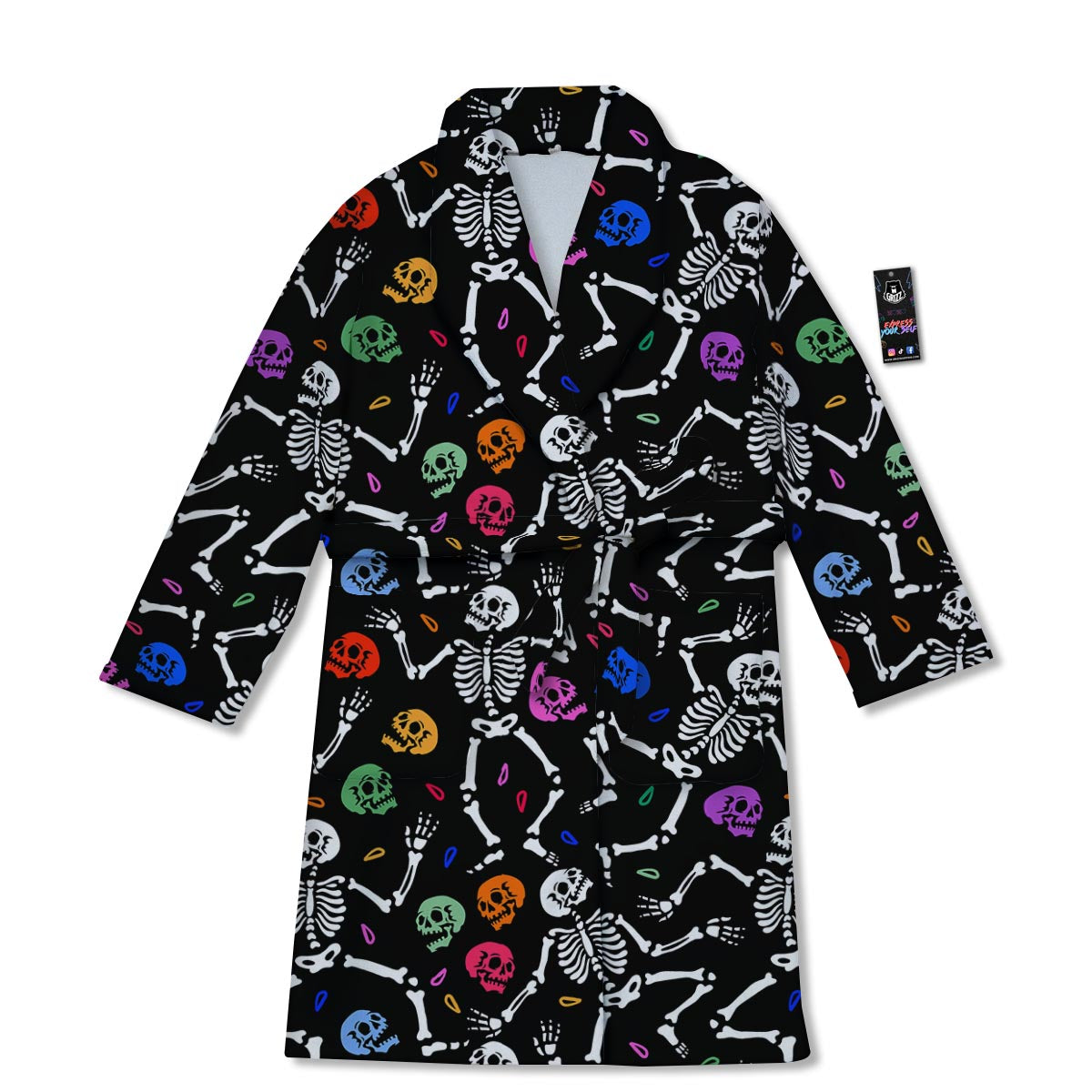 Skeleton Dancing Trippy Print Pattern Bathrobe-grizzshop