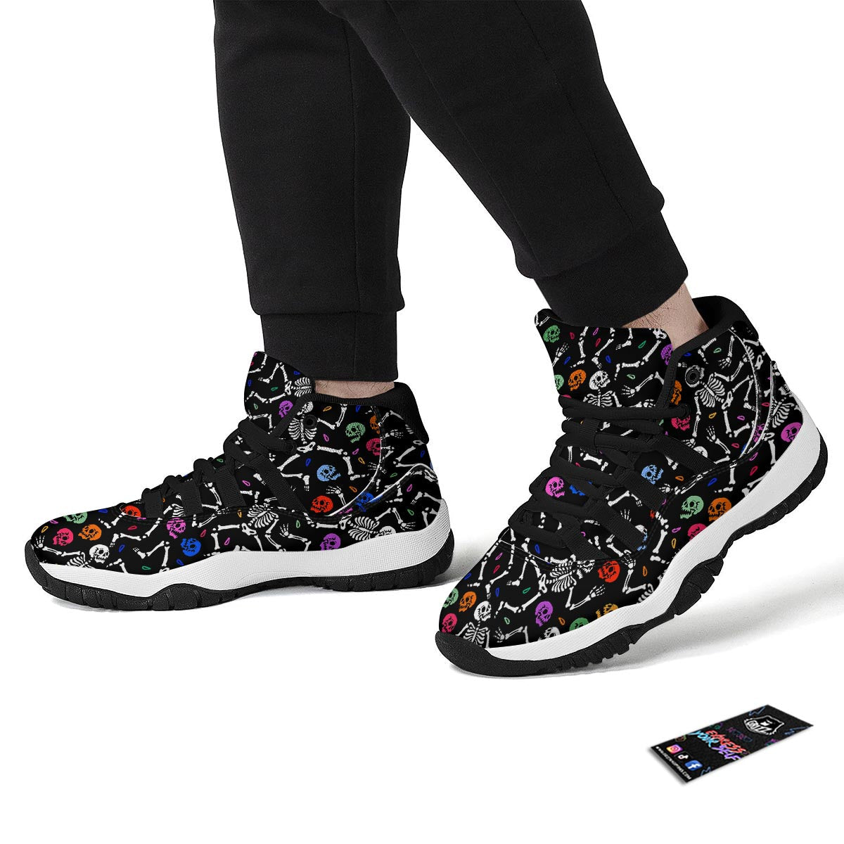 Skeleton Dancing Trippy Print Pattern Black Bball Shoes-grizzshop