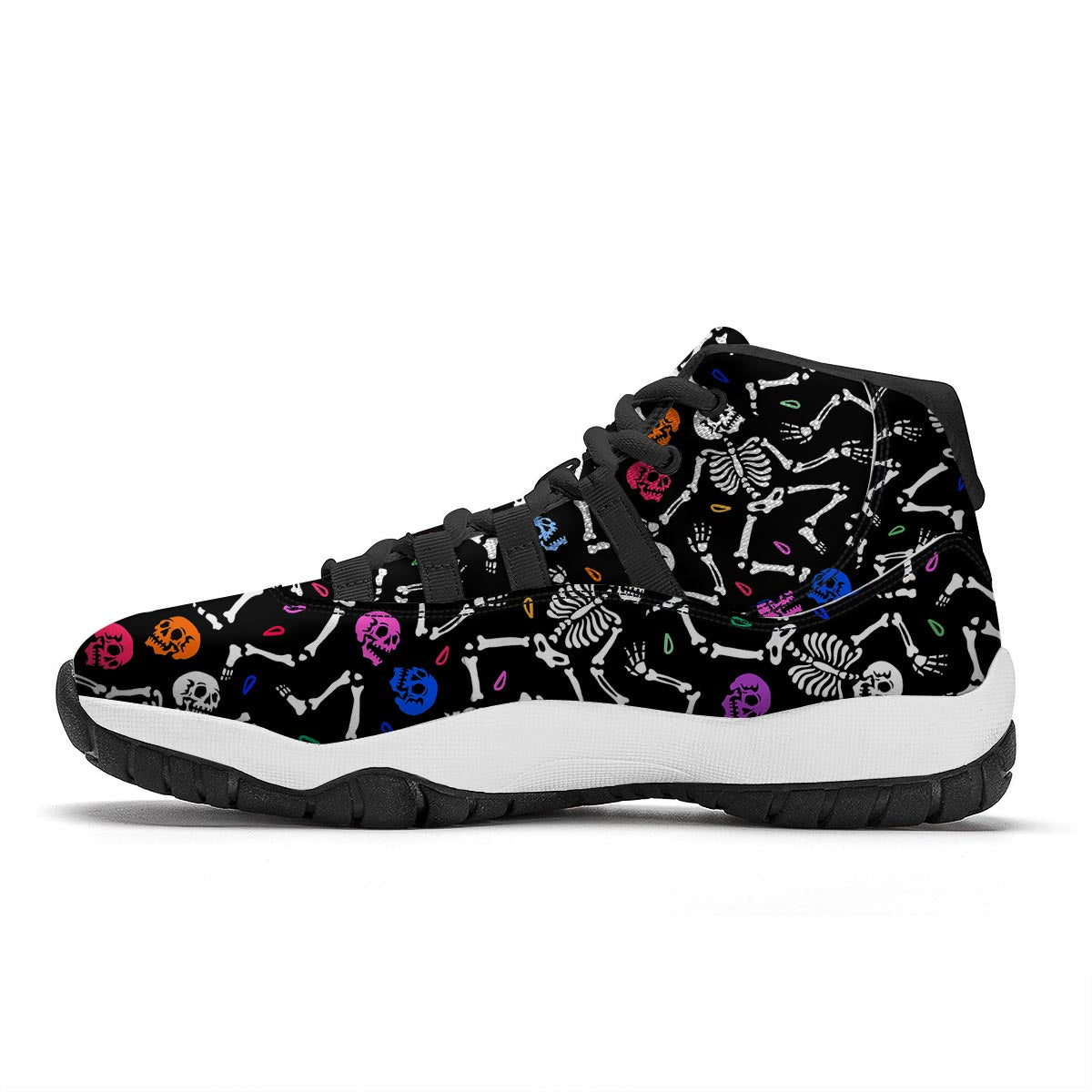 Skeleton Dancing Trippy Print Pattern Black Bball Shoes-grizzshop